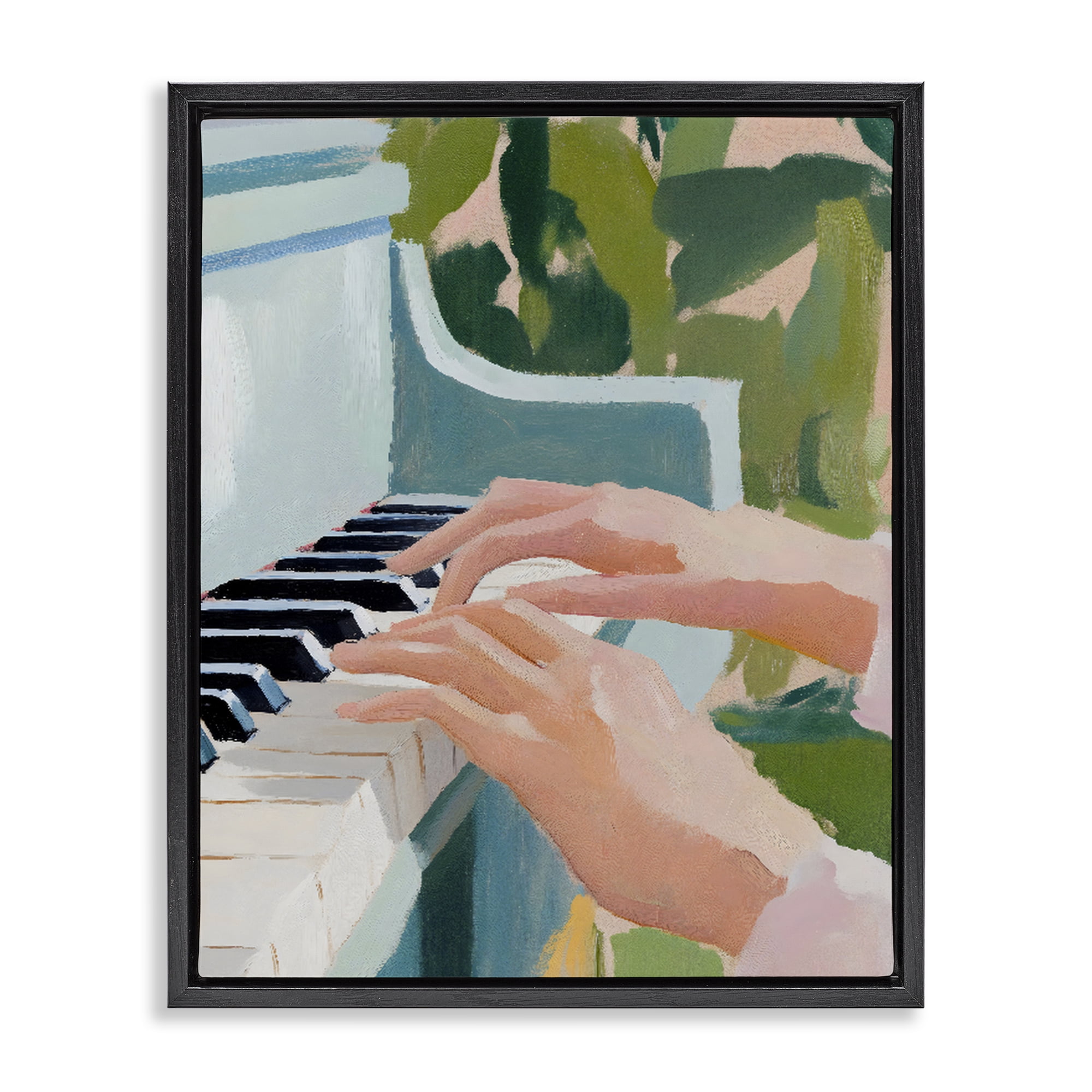 Stupell Industries Piano Hands in Sunlit Space Black Framed Floater Canvas Wall Art, design by The Prints Vibe