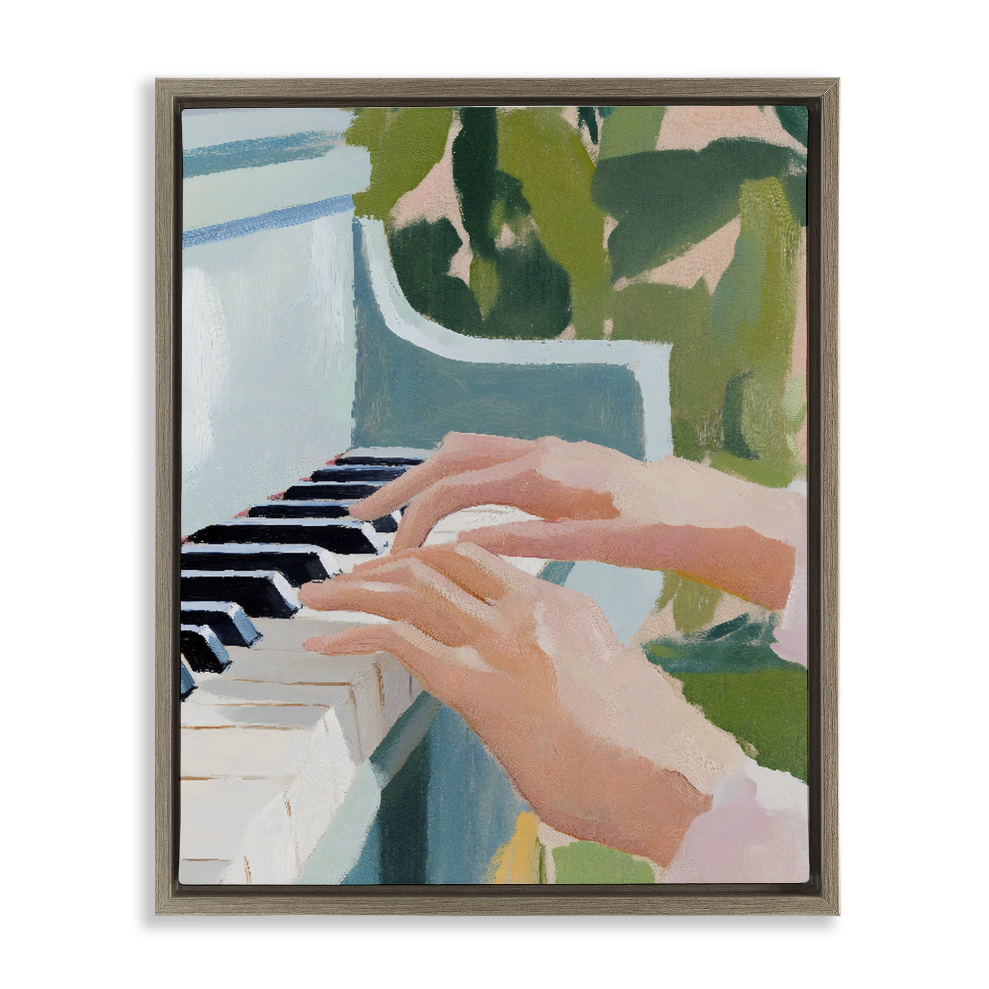 Stupell Industries Piano Hands in Sunlit Space Brown Framed Floater Canvas Wall Art, design by The Prints Vibe
