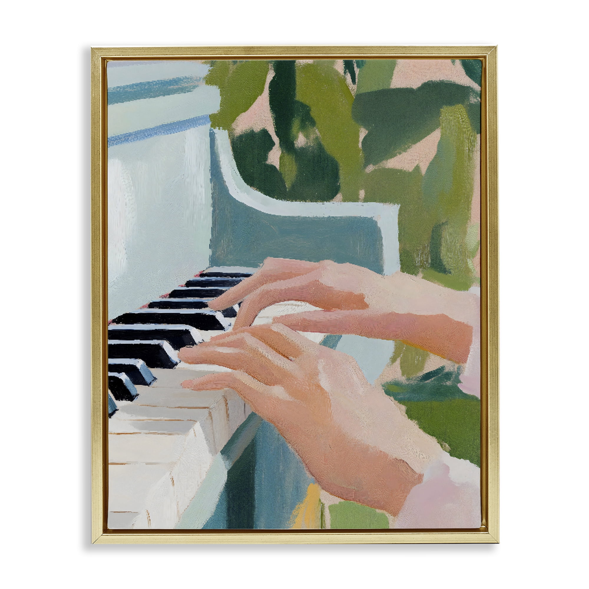 Stupell Industries Piano Hands in Sunlit Space Gold Framed Floater Canvas Wall Art, design by The Prints Vibe