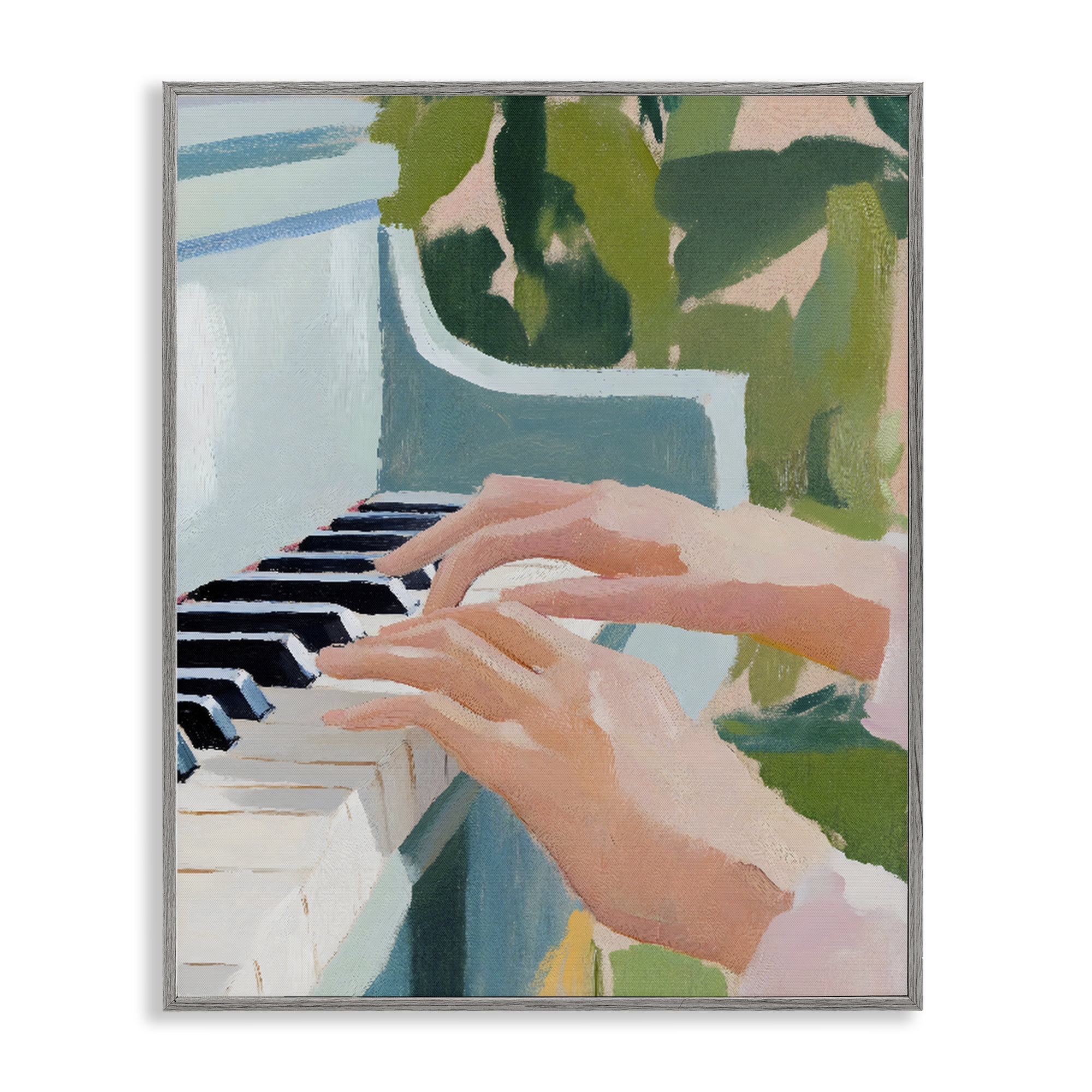 Stupell Industries Piano Hands in Sunlit Space Gray Framed Giclee Art, design by The Prints Vibe