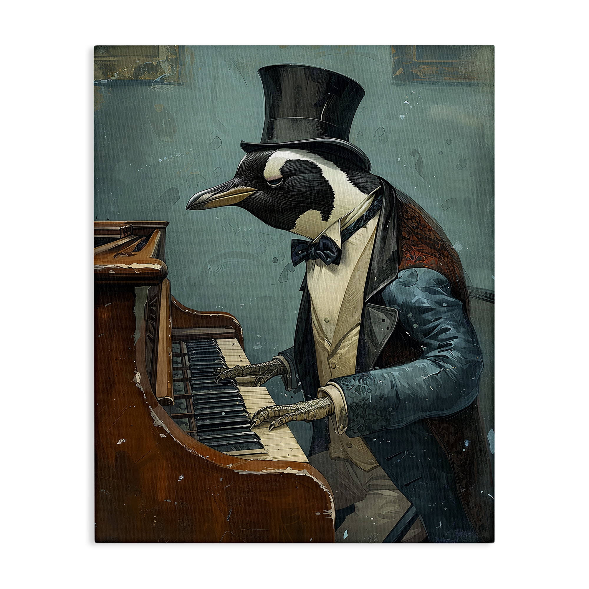 Stupell Industries Piano Playing Penguin Animals & Insects Painting Gallery Wrapped Canvas Art Print Wall Art, 24 x 30