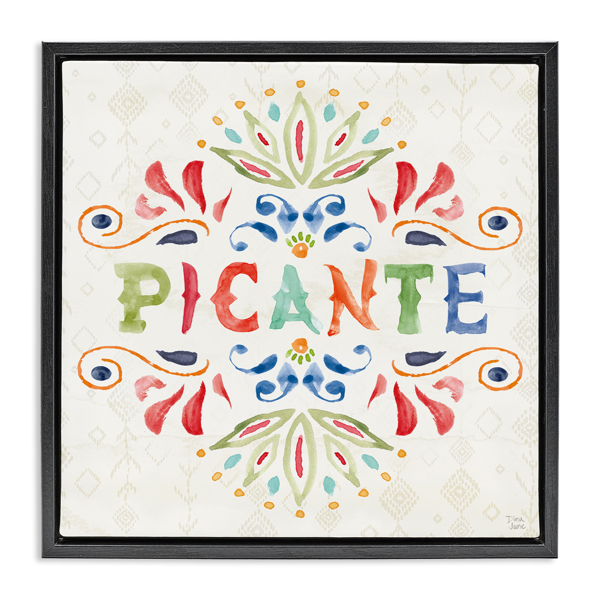 Stupell Industries Picante con Patrón Vibrante Inspirational Quotes & Sayings Painting Black Floater Framed Art Print Wall Art, 18 x 18