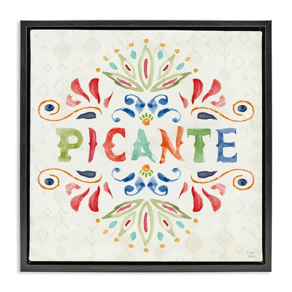 Stupell Industries Picante con Patrón Vibrante Inspirational Quotes & Sayings Painting Black Floater Framed Art Print Wall Art, 18 x 18