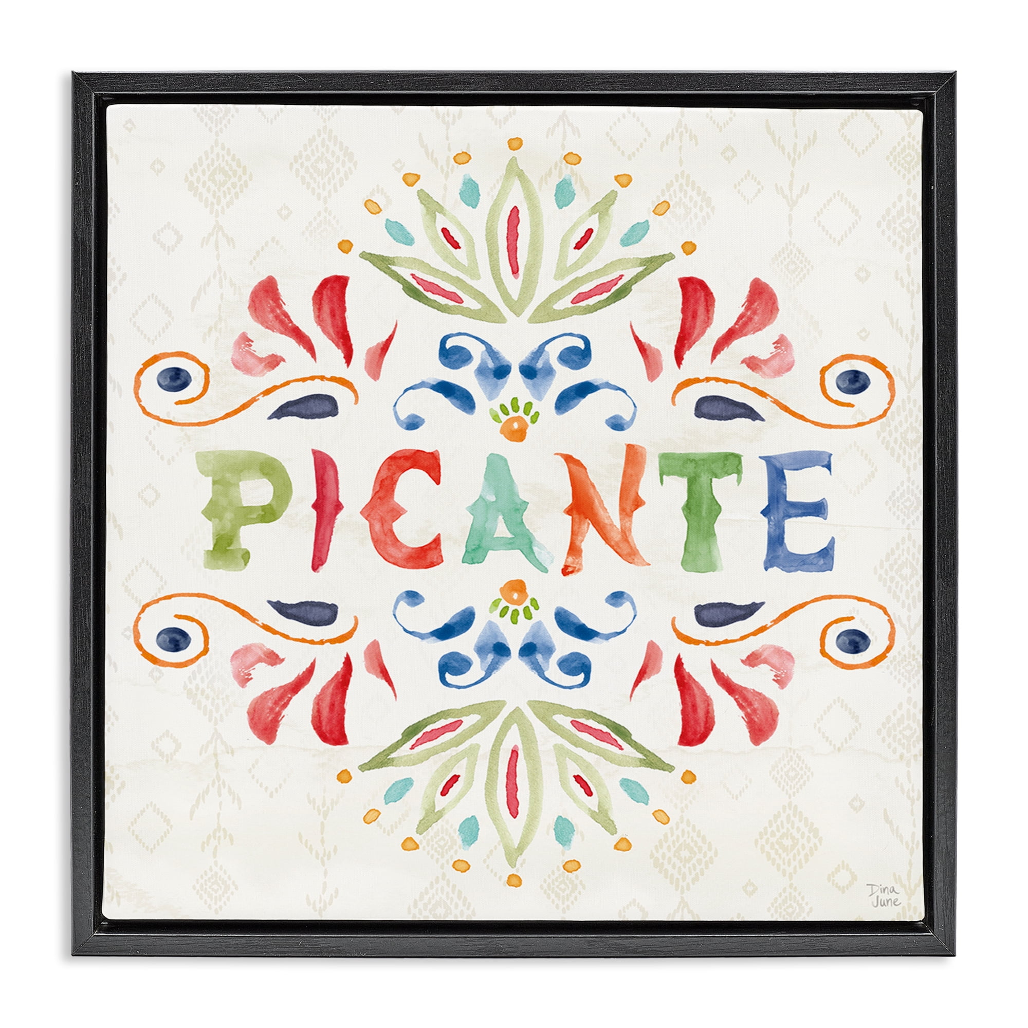 Stupell Industries Picante con Patrón Vibrante Inspirational Quotes & Sayings Painting Black Floater Framed Art Print Wall Art, 25 x 25