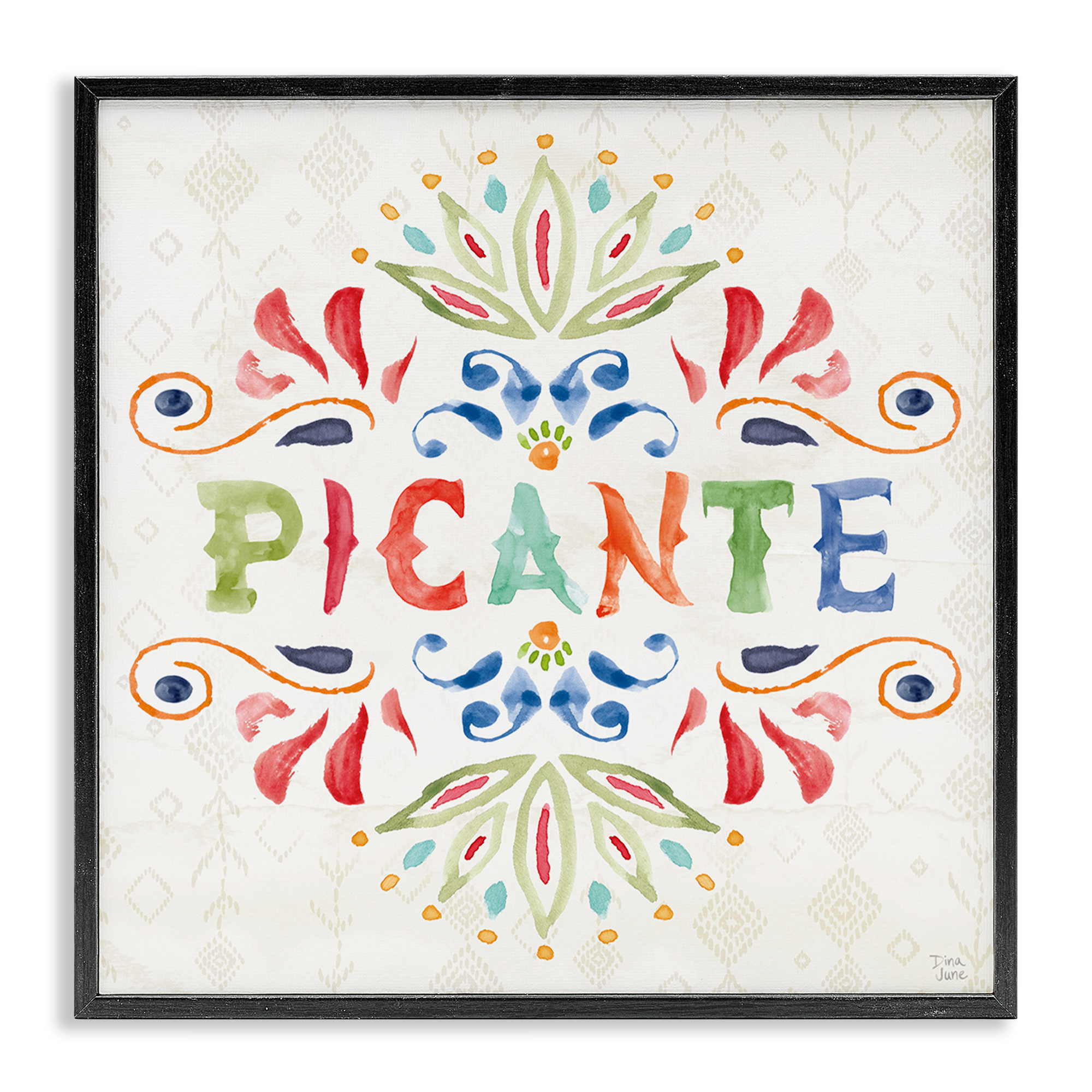 Stupell Industries Picante con Patrón Vibrante Inspirational Quotes & Sayings Painting Black Framed Art Print Wall Art, 17 x 17