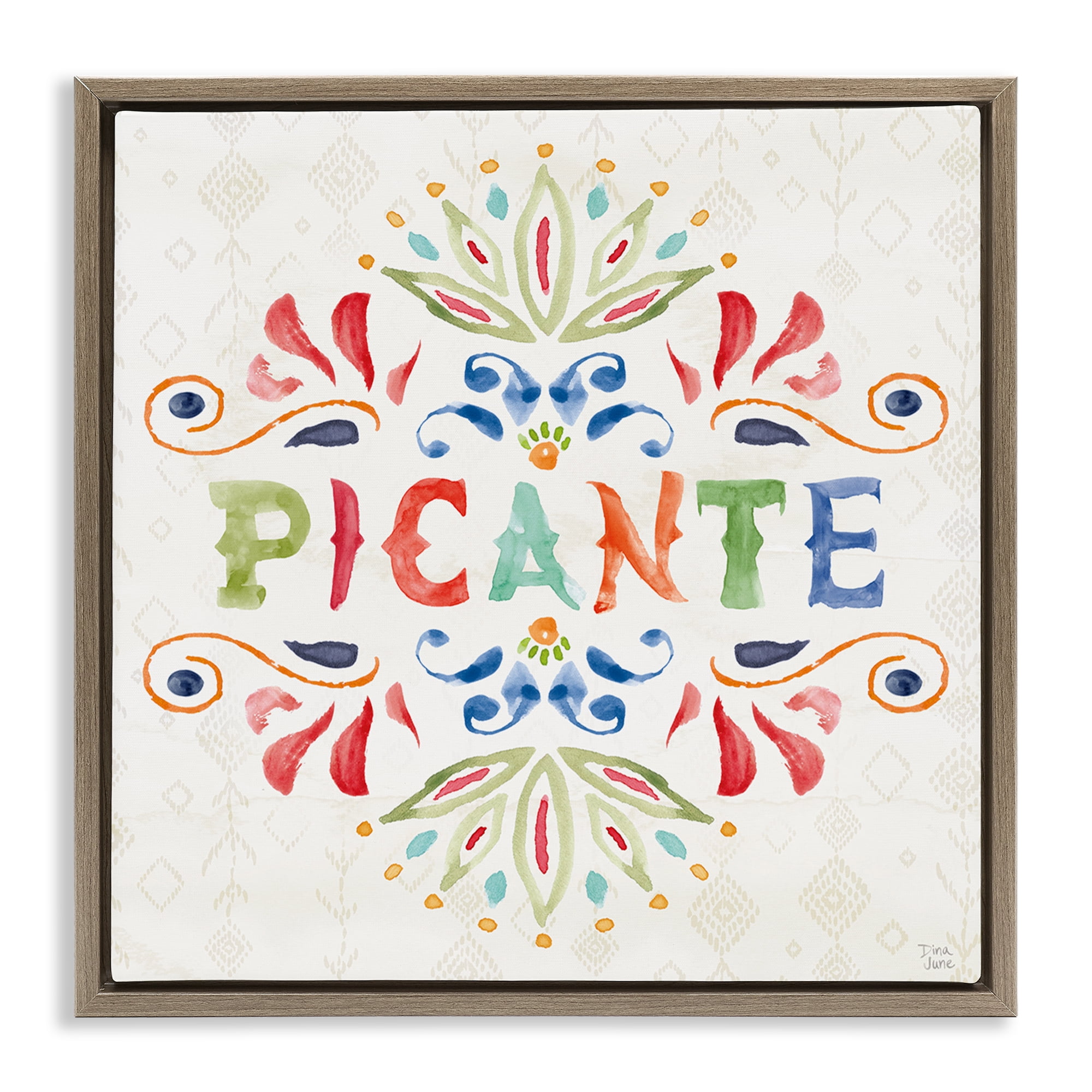 Stupell Industries Picante con Patrón Vibrante Inspirational Quotes & Sayings Painting Brown Floater Framed Art Print Wall Art, 25 x 25