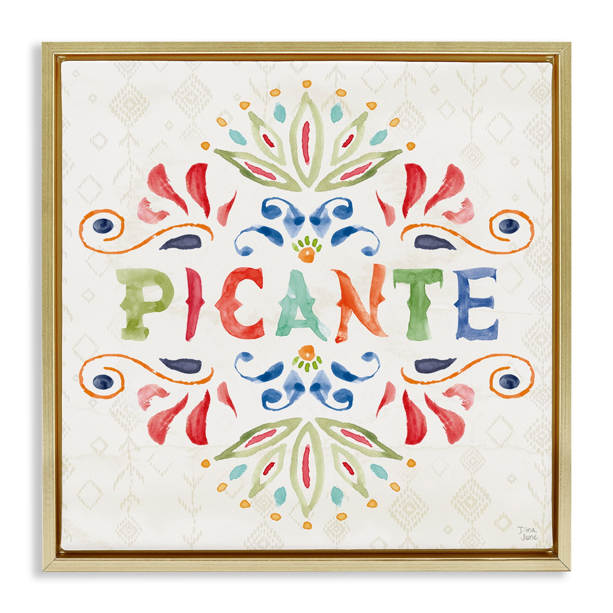 Stupell Industries Picante con Patrón Vibrante Inspirational Quotes & Sayings Painting Gold Floater Framed Art Print Wall Art, 18 x 18