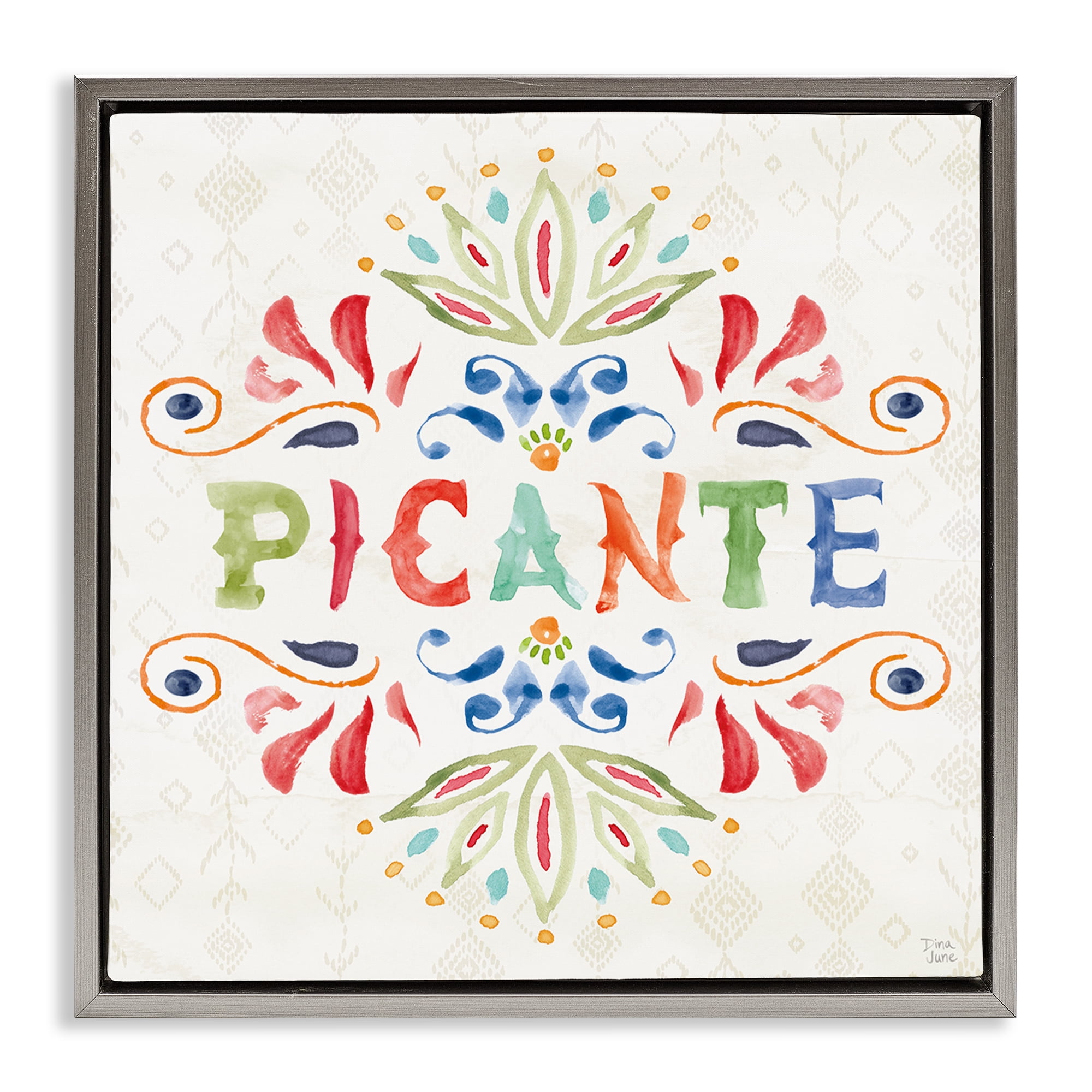 Stupell Industries Picante con Patrón Vibrante Inspirational Quotes & Sayings Painting Gray Floater Framed Art Print Wall Art, 25 x 25