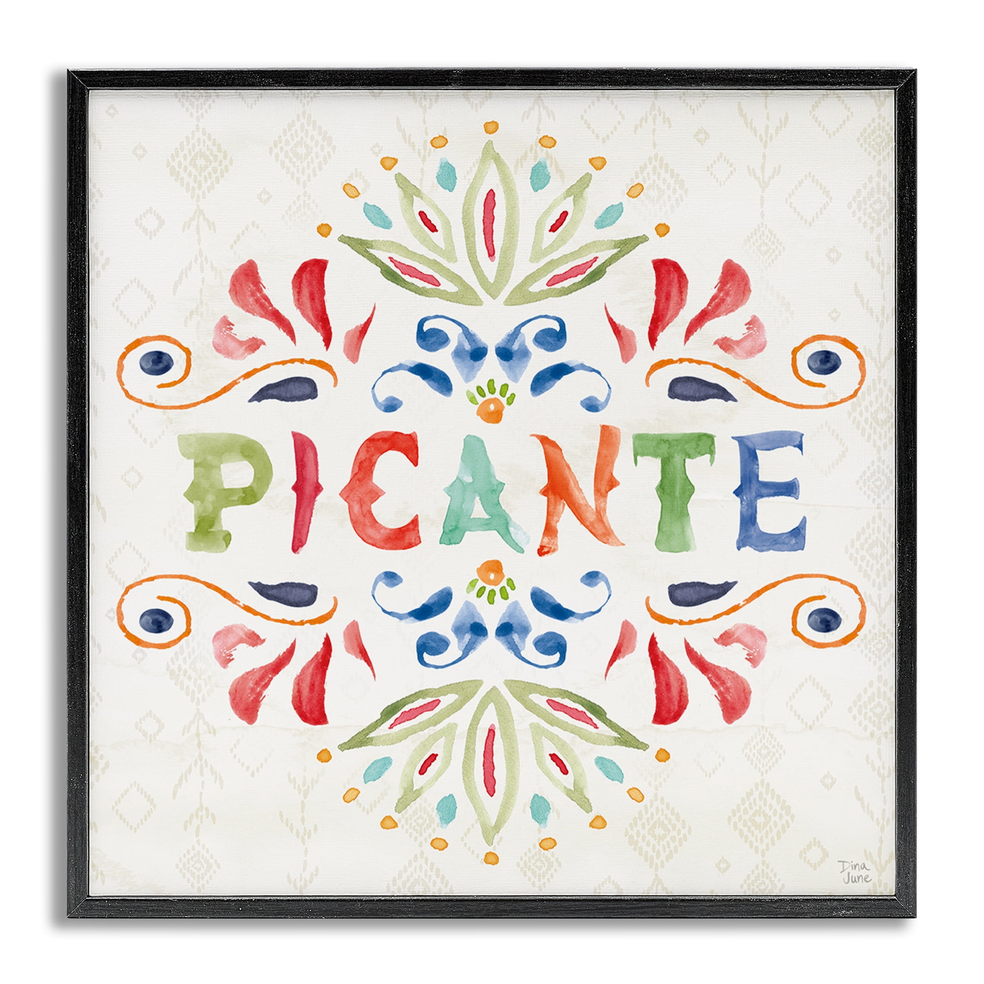 Stupell Industries Picante con Patrón Vibrante Inspirational Quotes & Sayings Painting Gray Framed Art Print Wall Art, 17 x 17