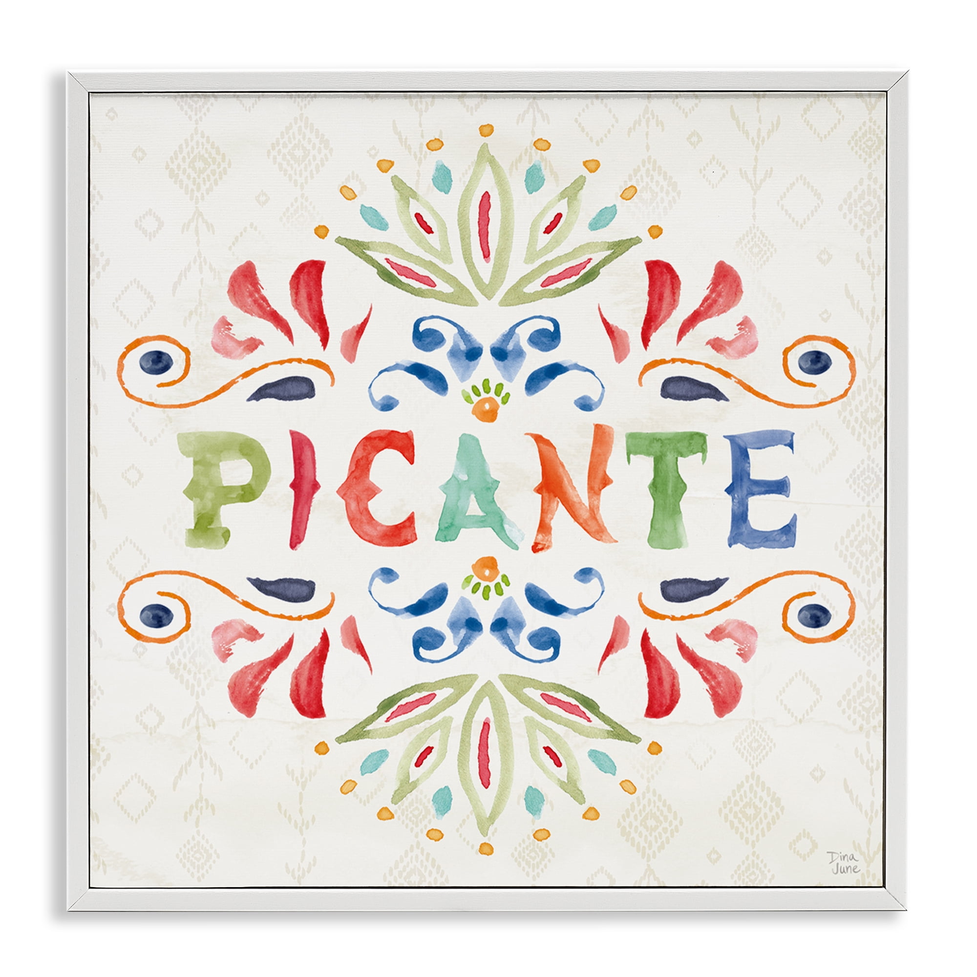Stupell Industries Picante con Patrón Vibrante Inspirational Quotes & Sayings Painting White Framed Art Print Wall Art, 12 x 12
