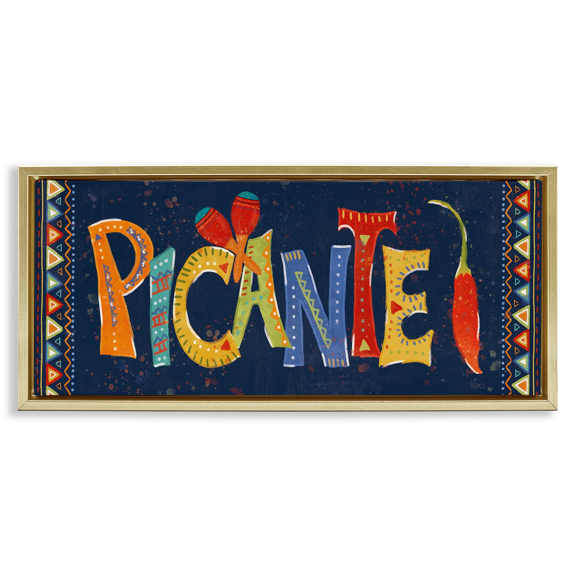 Stupell Industries Picante con Pimiento Colorido Food & Beverage Painting Gold Floater Framed Art Print Wall Art, 25 x 11