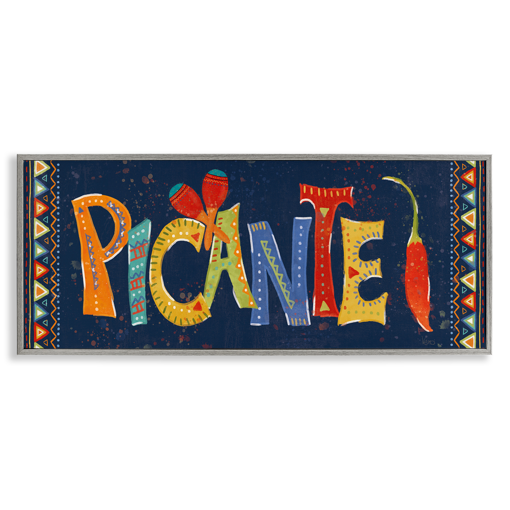 Stupell Industries Picante con Pimiento Colorido Food & Beverage Painting Gray Framed Art Print Wall Art, 24 x 10