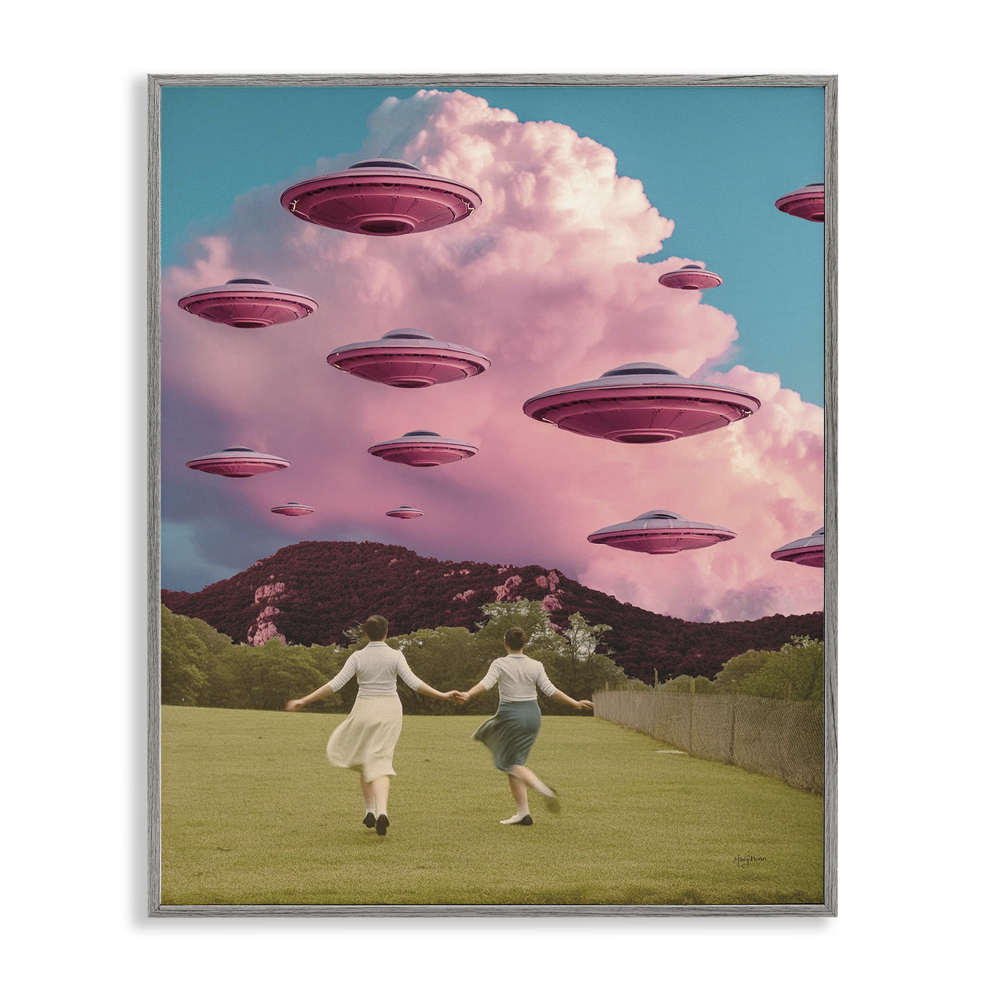 Stupell Industries Pick Me Alien Invasion Fantasy & Sci-Fi Painting Gray Framed Art Print Wall Art, 16 x 20