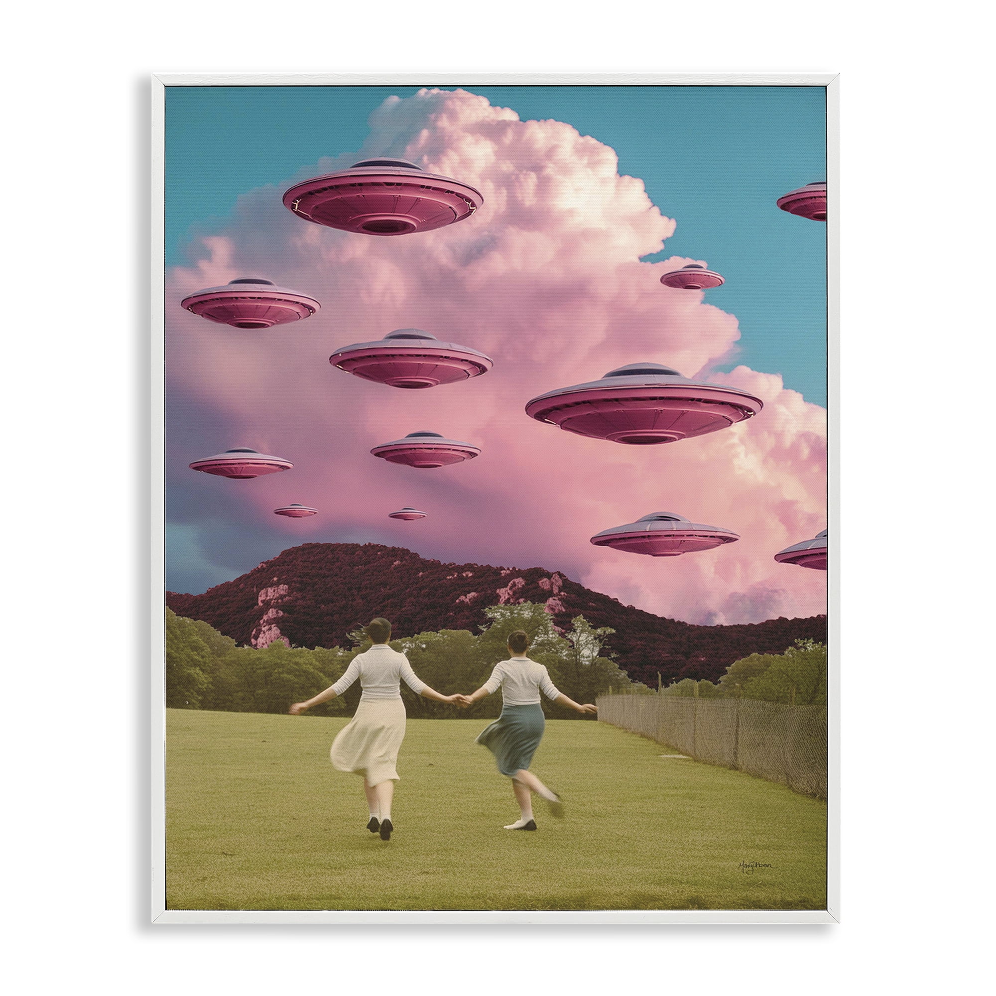 Stupell Industries Pick Me Alien Invasion Fantasy & Sci-Fi Painting White Framed Art Print Wall Art, 16 x 20