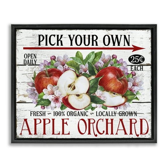 Stupell Industries Pick Your Own Apples Food & Beverage Painting Black Floater Framed Canvas Art Print Wall Art, 21 x 17