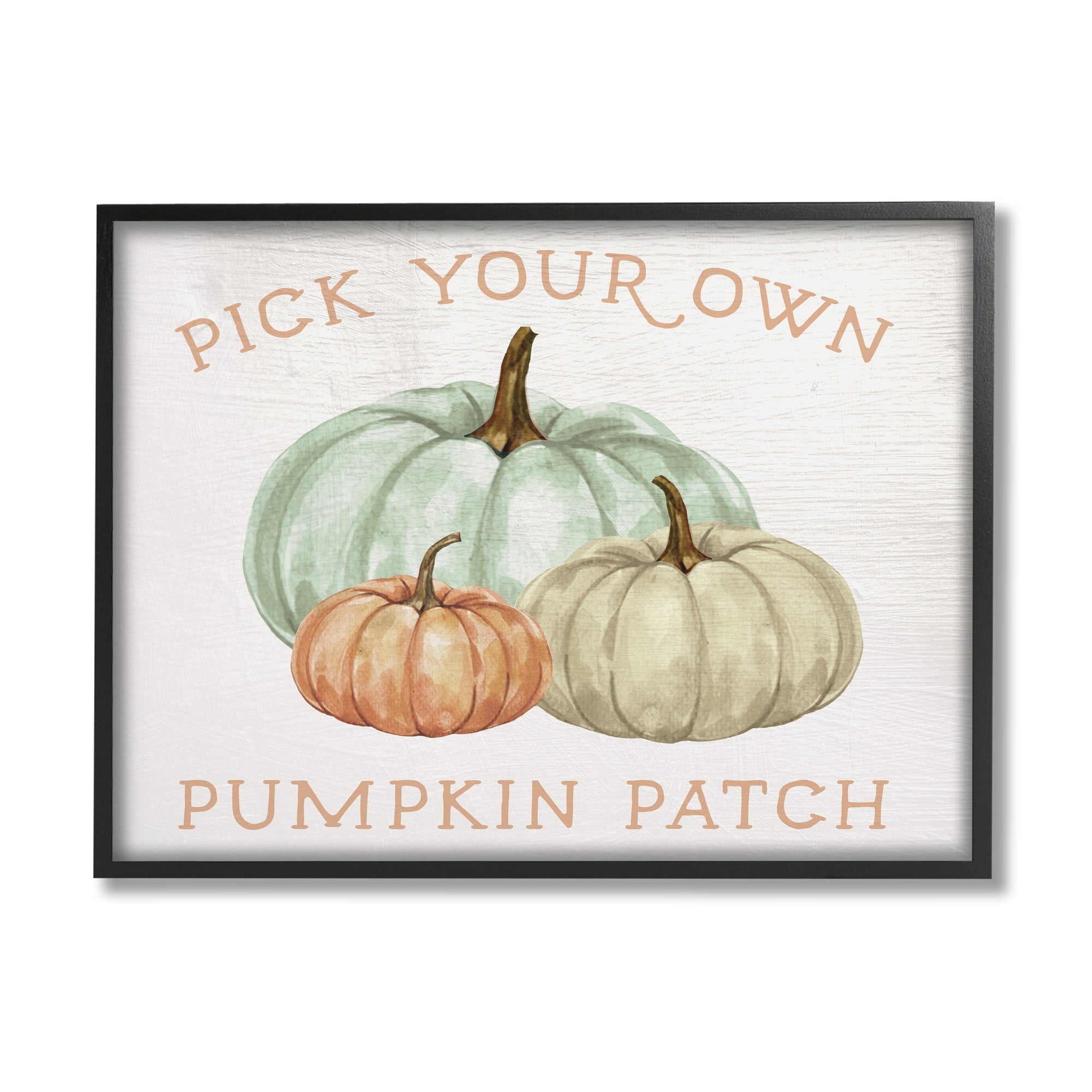 Stupell Industries Pick Your Own Pumpkin Patch Sign Gourd Trio Graphic Art Black Framed Art Print Wall Art, 14x11, by Daphne Polselli