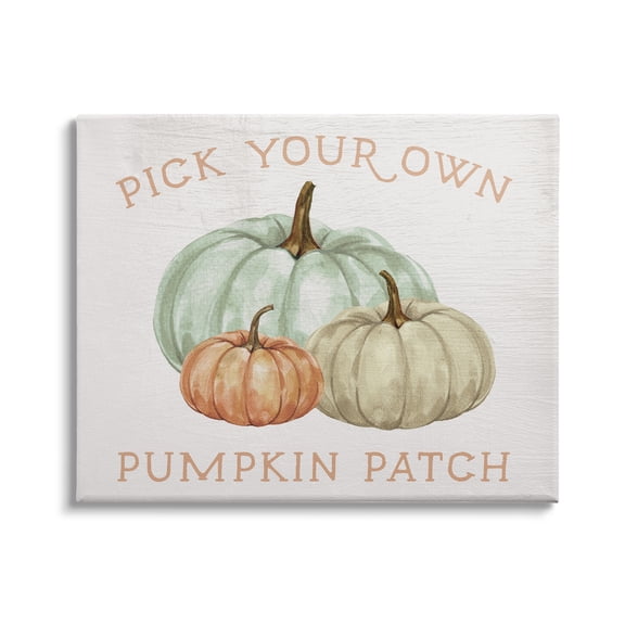 Stupell Industries Pick Your Own Pumpkin Patch Sign Gourd Trio Graphic Art Gallery-Wrapped Canvas Print Wall Art, 40x30, by Daphne Polselli