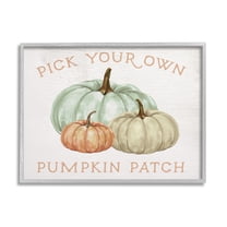 Stupell Industries Pick Your Own Pumpkin Patch Sign Gourd Trio Graphic Art Gray Framed Art Print Wall Art, 14x11, by Daphne Polselli