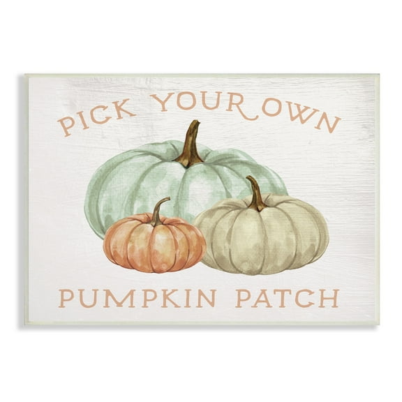Stupell Industries Pick Your Own Pumpkin Patch Sign Gourd Trio Graphic Art Unframed Art Print Wall Art, 15x10, by Daphne Polselli