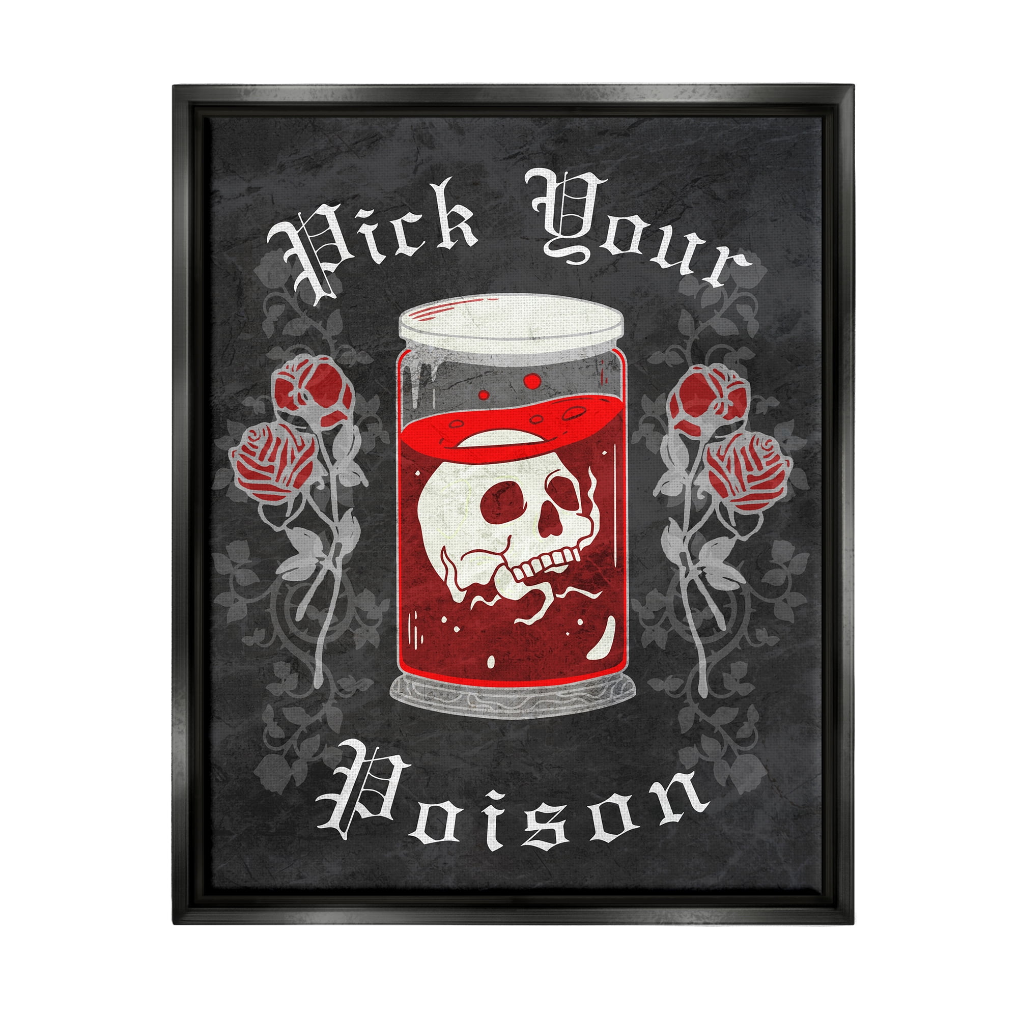 Stupell Industries Pick Your Poison Skull Holiday Painting Black Floater Framed Art Print Wall Art, 17 x 21