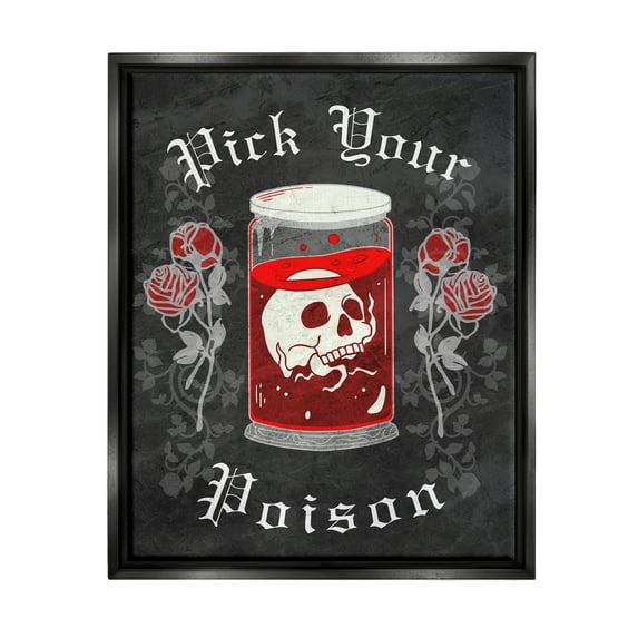 Stupell Industries Pick Your Poison Skull Holiday Painting Black Floater Framed Art Print Wall Art, 25 x 31