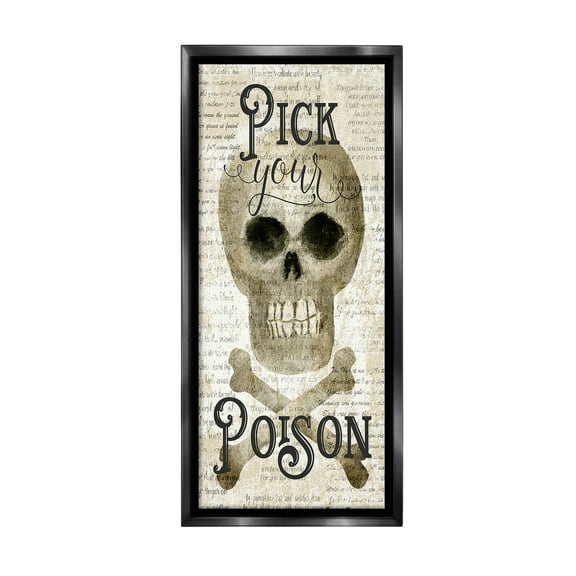 Stupell Industries Pick Your Poison Skull Holiday Painting Black Floater Framed Canvas Art Print Wall Art, 11 x 25