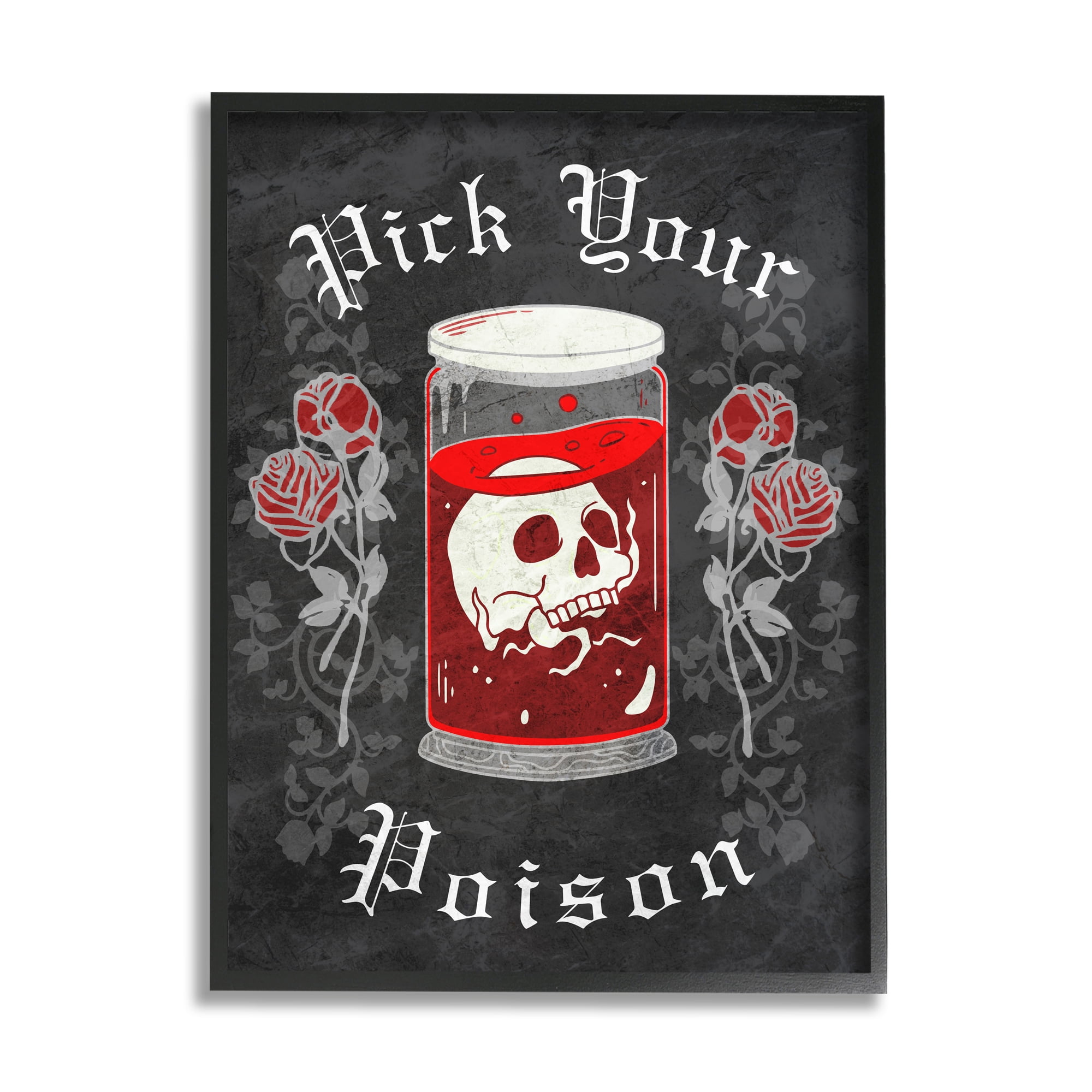 Stupell Industries Pick Your Poison Skull Holiday Painting Black Framed Art Print Wall Art, 16 x 20