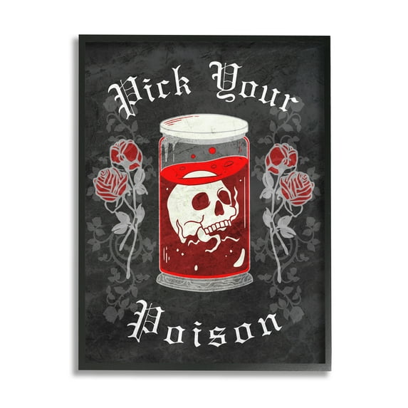 Stupell Industries Pick Your Poison Skull Holiday Painting Black Framed Art Print Wall Art, 24 x 30