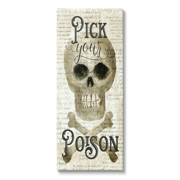 Stupell Industries Pick Your Poison Skull Holiday Painting Gallery Wrapped Canvas Art Print Wall Art, 17 x 40