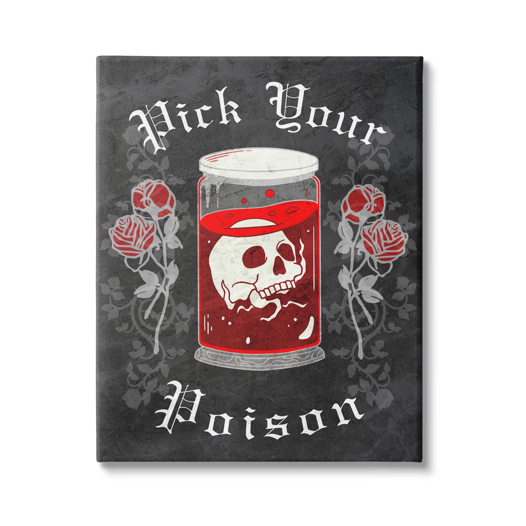Stupell Industries Pick Your Poison Skull Holiday Painting Gallery Wrapped Canvas Print Wall Art, 24 x 30