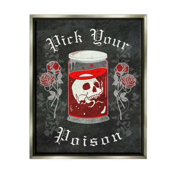 Stupell Industries Pick Your Poison Skull Holiday Painting Gray Floater Framed Art Print Wall Art, 25 x 31