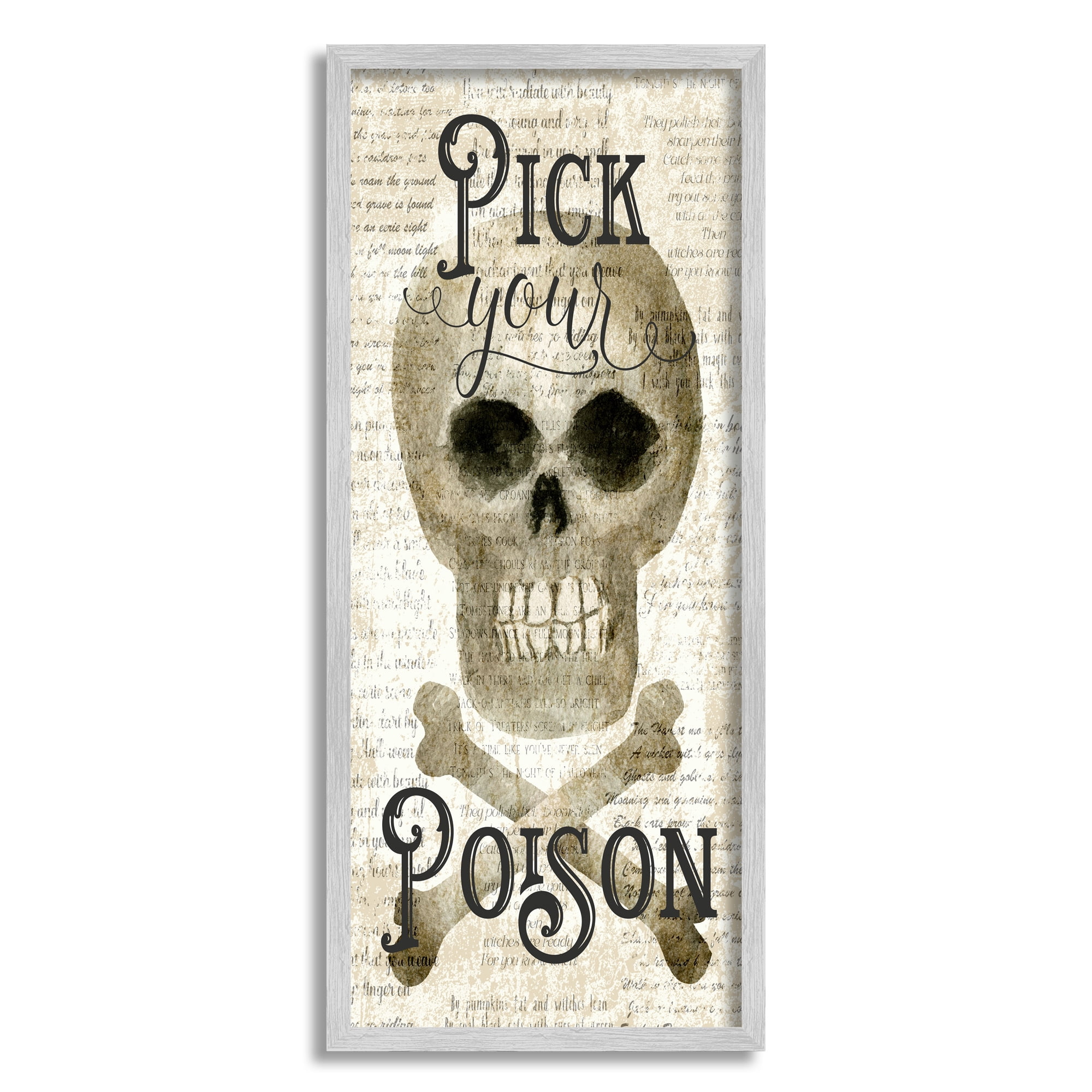 Stupell Industries Pick Your Poison Skull Holiday Painting Gray Framed Art Print Wall Art, 10 x 24