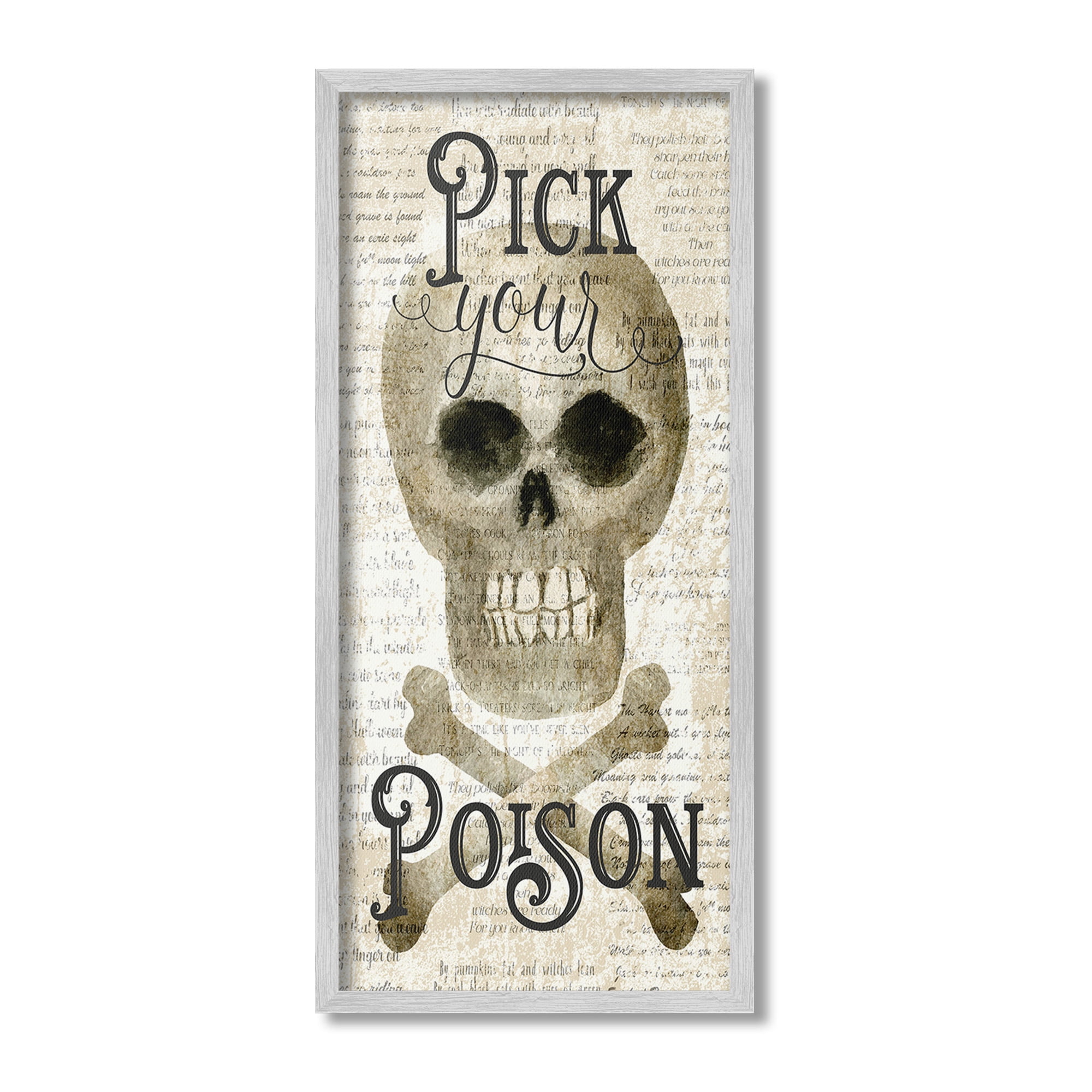 Stupell Industries Pick Your Poison Skull Holiday Painting Gray Framed Art Print Wall Art, 10 x 24