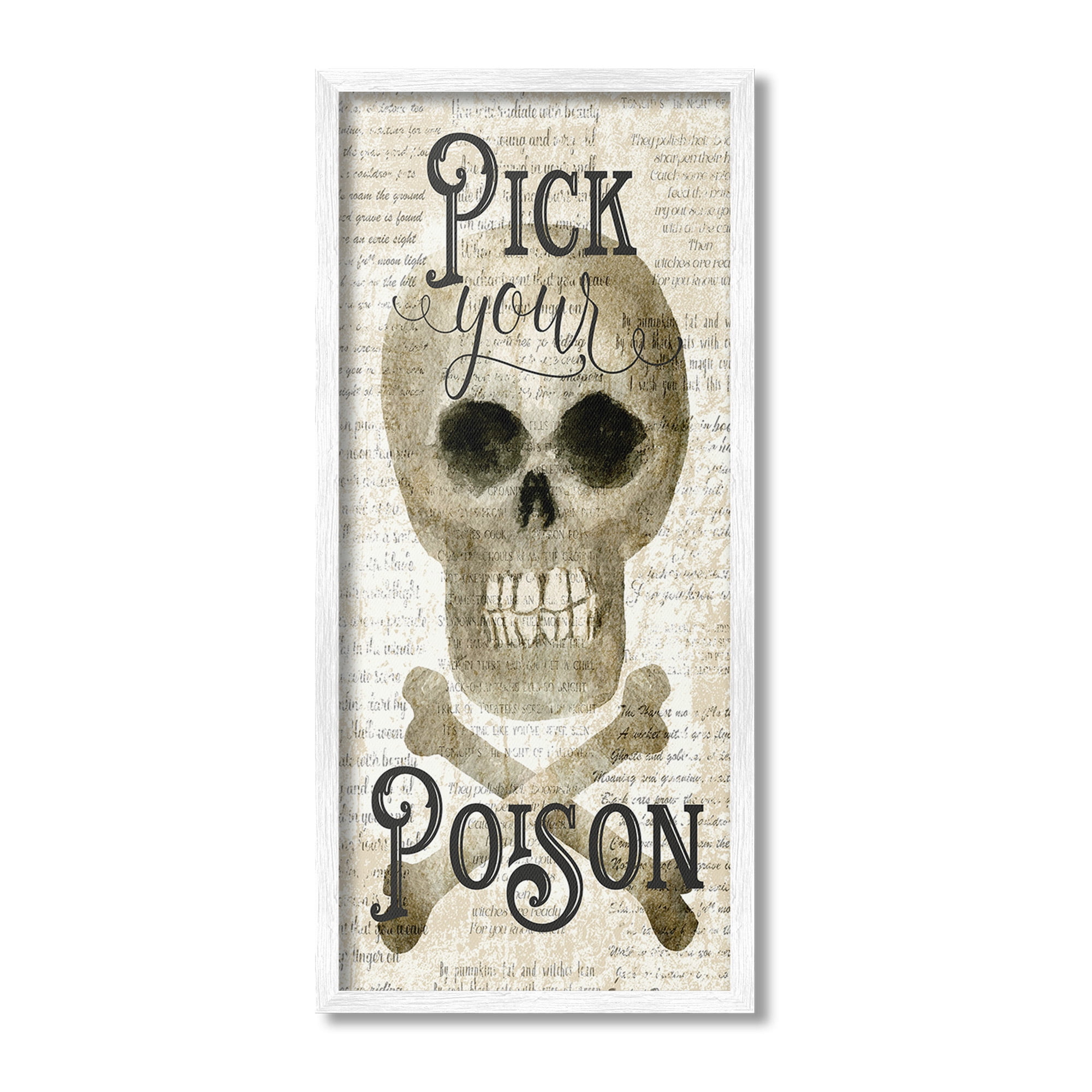 Stupell Industries Pick Your Poison Skull Holiday Painting White Framed Art Print Wall Art, 10 x 24