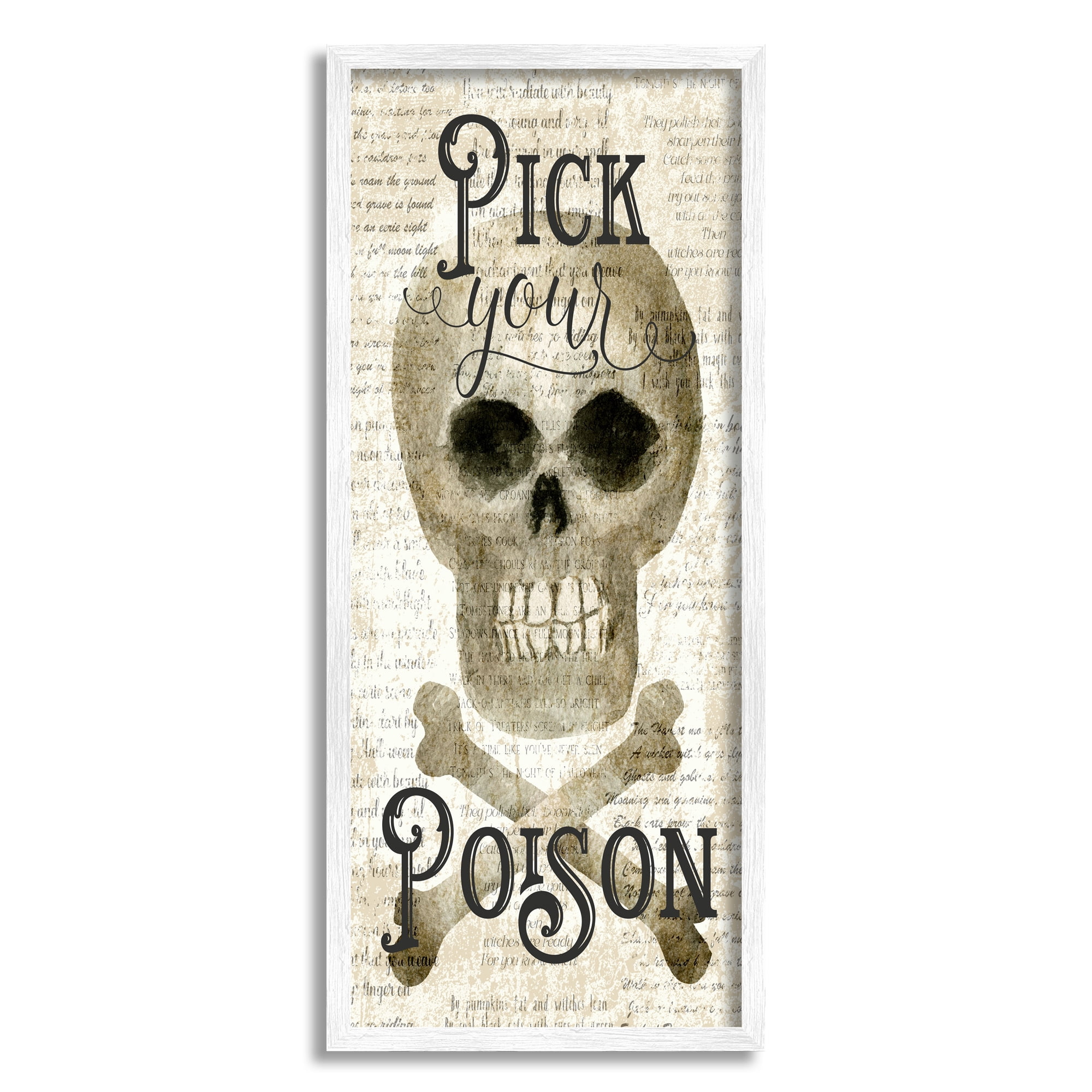 Stupell Industries Pick Your Poison Skull Holiday Painting White Framed Art Print Wall Art, 13 x 30