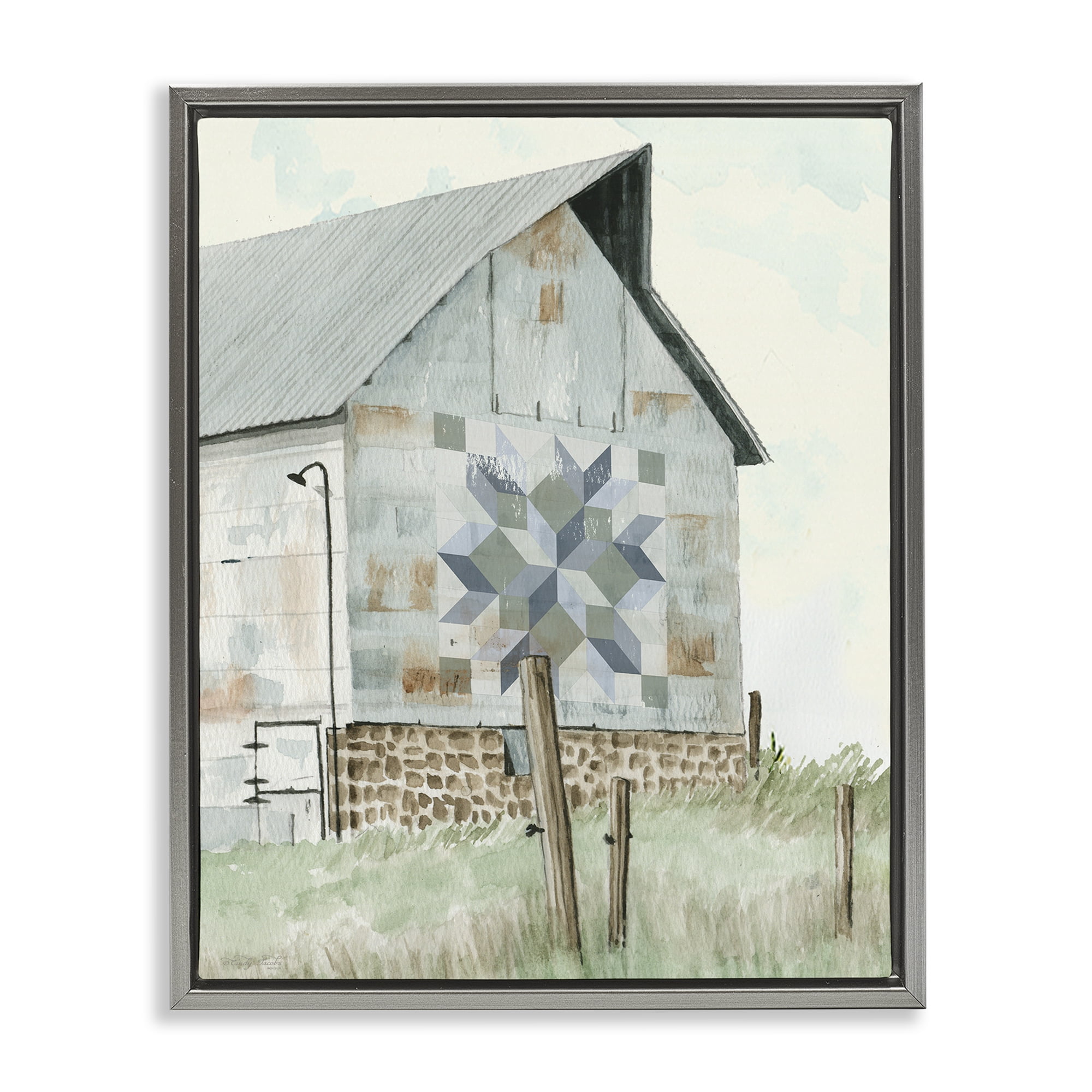 Stupell Industries Pickel's Barn Quilt Gray Framed Floater Canvas Wall Art, design by Cindy Jacobs