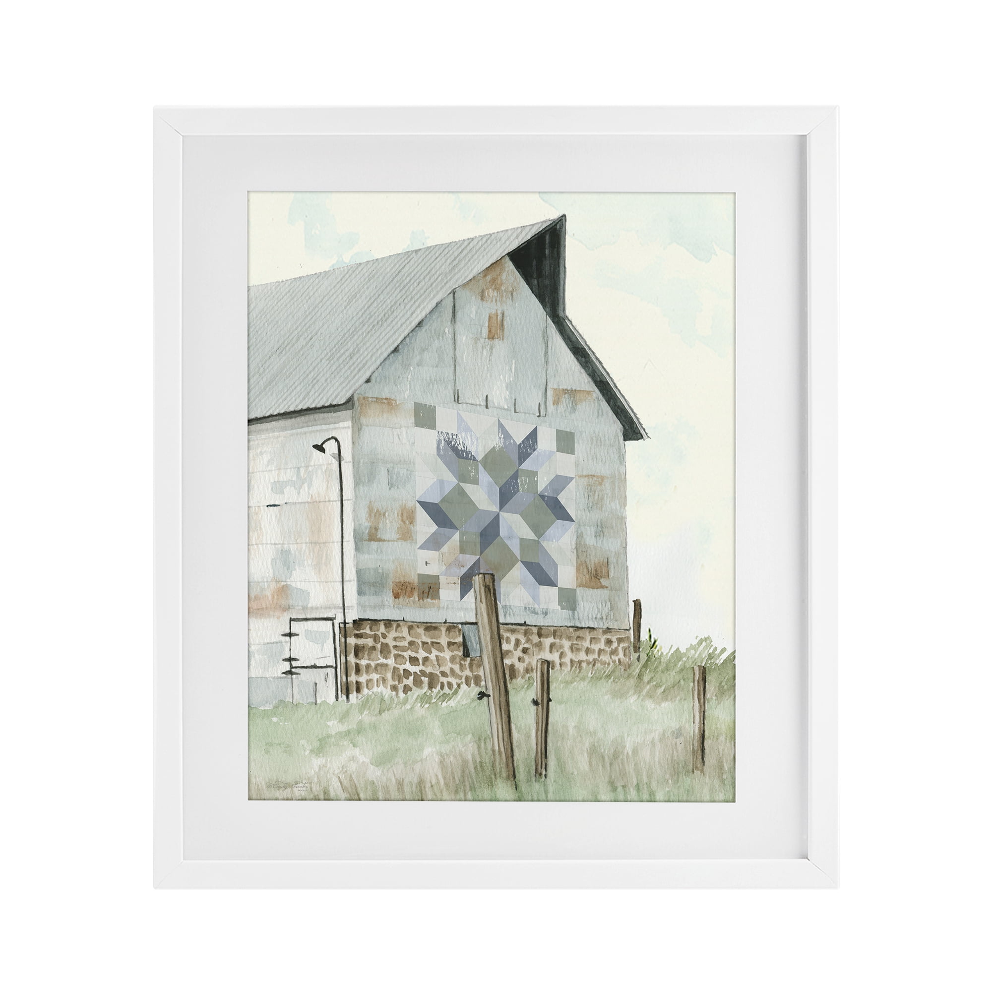 Stupell Industries Pickel's Barn Quilt White Framed Print Under Glass, design by Cindy Jacobs