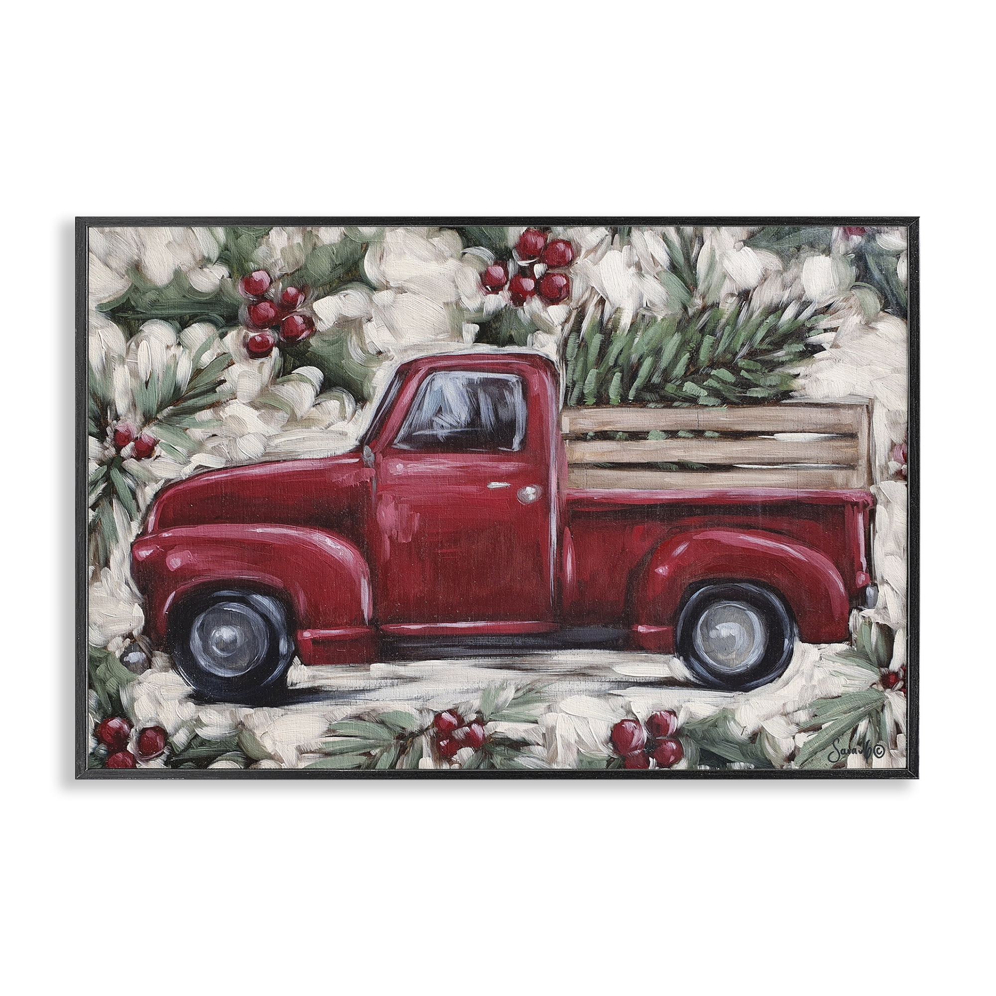 Stupell Industries Pickup & Festive Holly Holiday Painting Black Framed Art Print Wall Art, 30 x 20