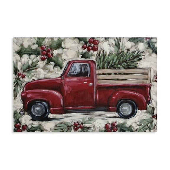 Stupell Industries Pickup & Festive Holly Holiday Painting Gallery Wrapped Canvas Art Print Wall Art, 24 x 16