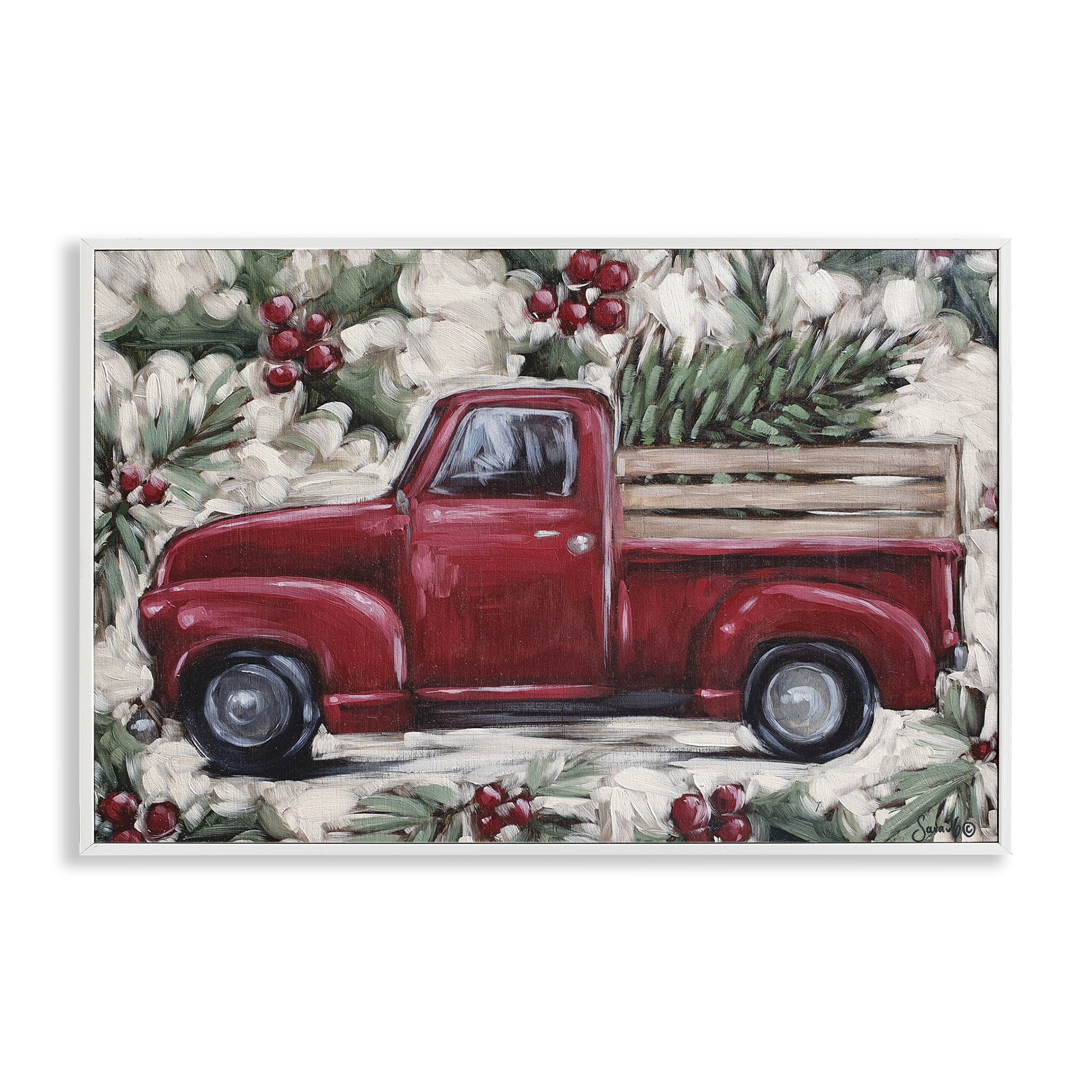 Stupell Industries Pickup & Festive Holly Holiday Painting White Framed Art Print Wall Art, 30 x 20