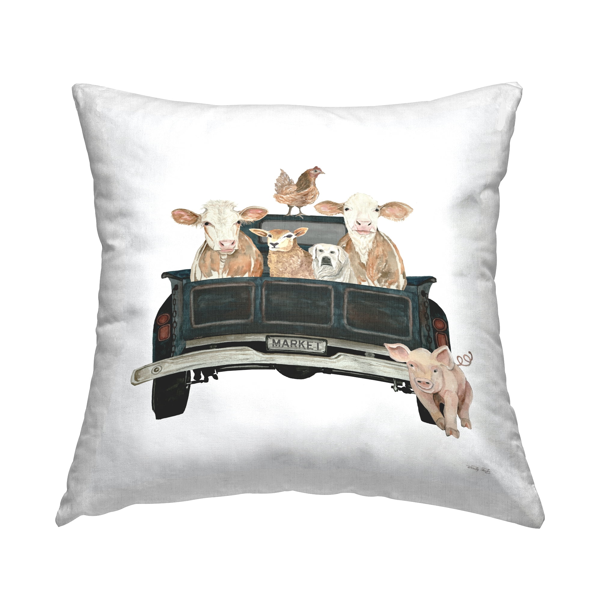 Stupell Industries Pickup Truck Farmhouse Animals Square Decorative Printed Throw Pillow, 18 x 18