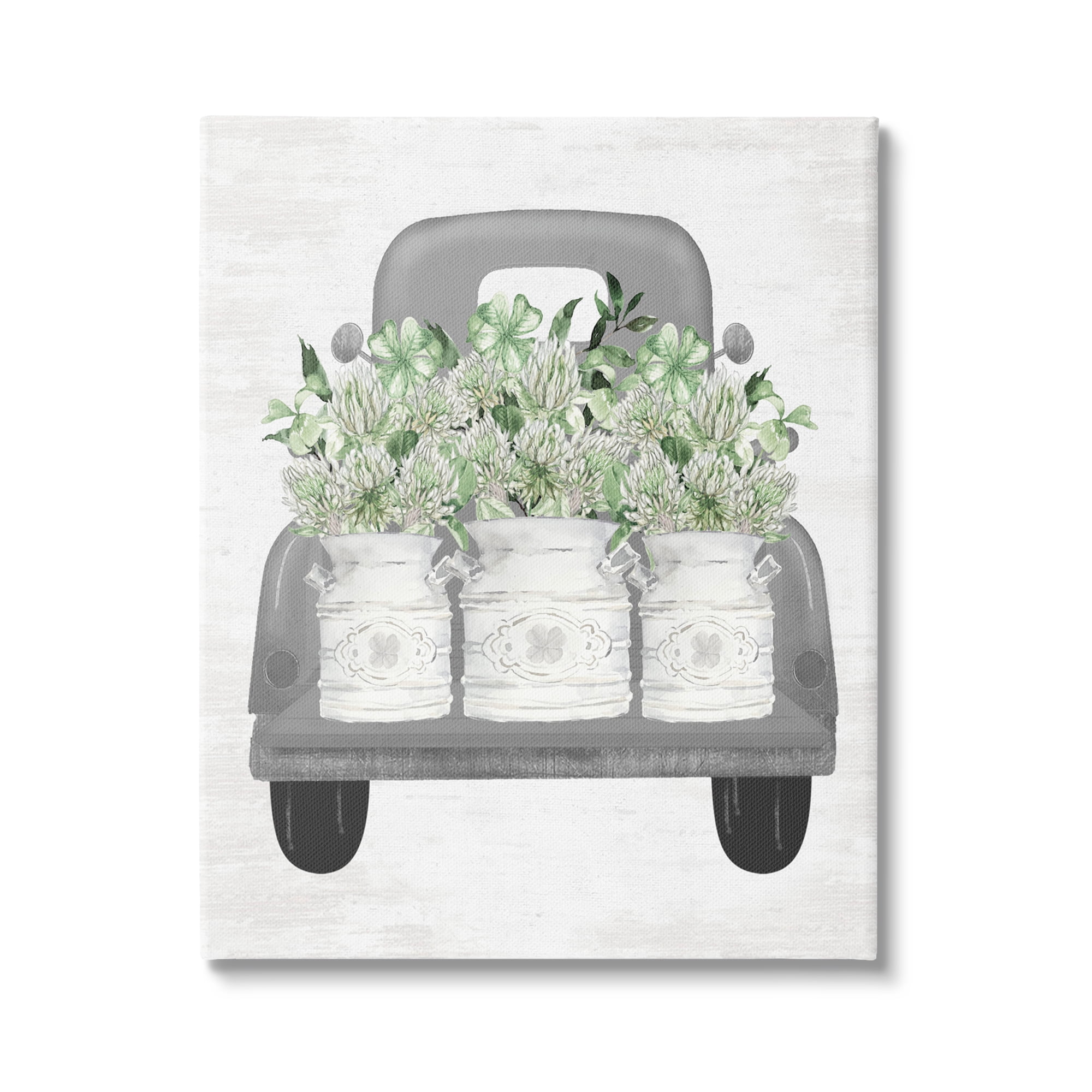 Stupell Industries Pickup Truck with Greenery Botanical & Floral Painting Gallery Wrapped Canvas Art Print Wall Art, 16 x 20
