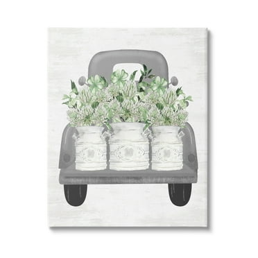Stupell Industries Pickup Truck with Greenery Botanical & Floral Painting Gallery Wrapped Canvas Art Print Wall Art, 16 x 20