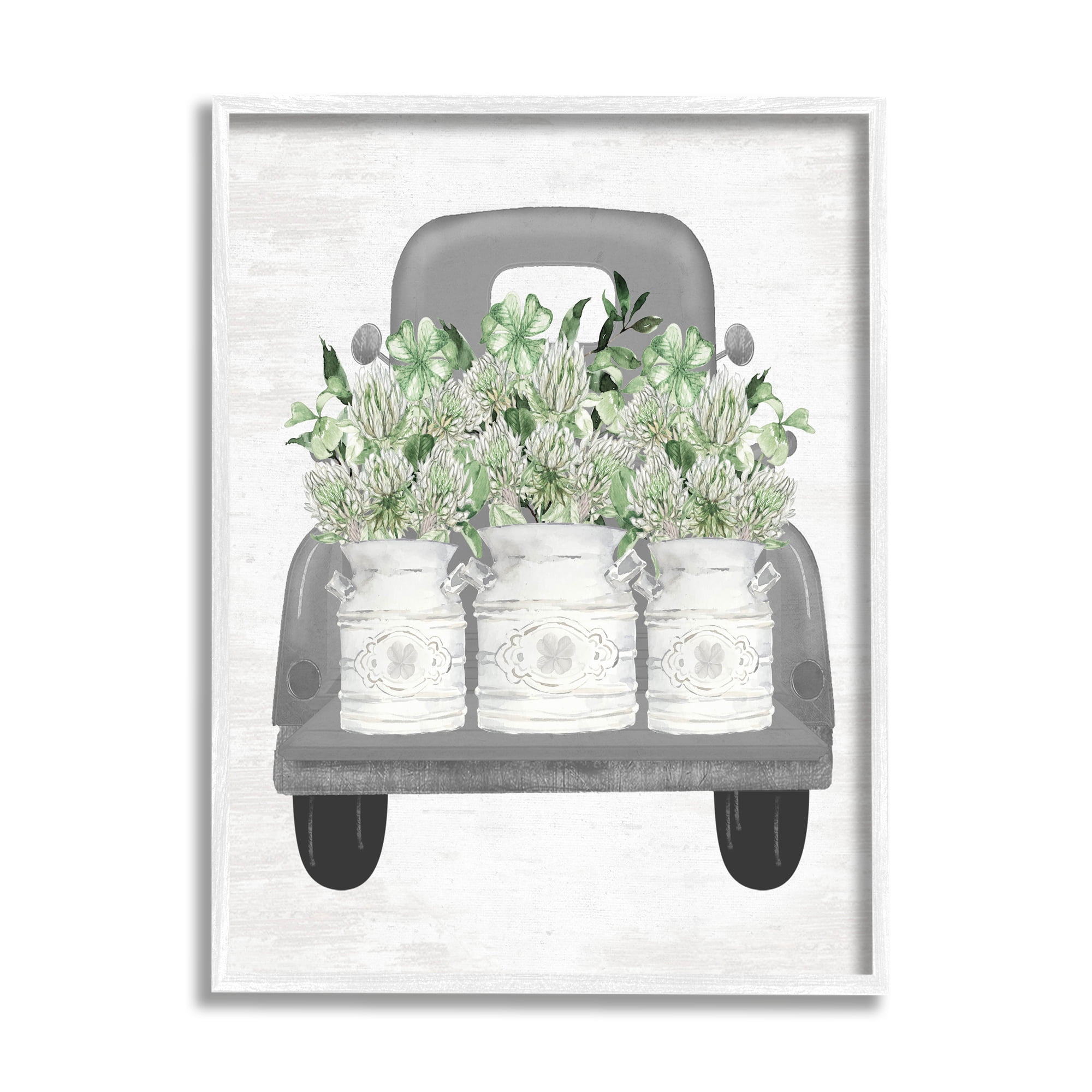 Stupell Industries Pickup Truck with Greenery Botanical & Floral Painting White Framed Art Print Wall Art, 24 x 30