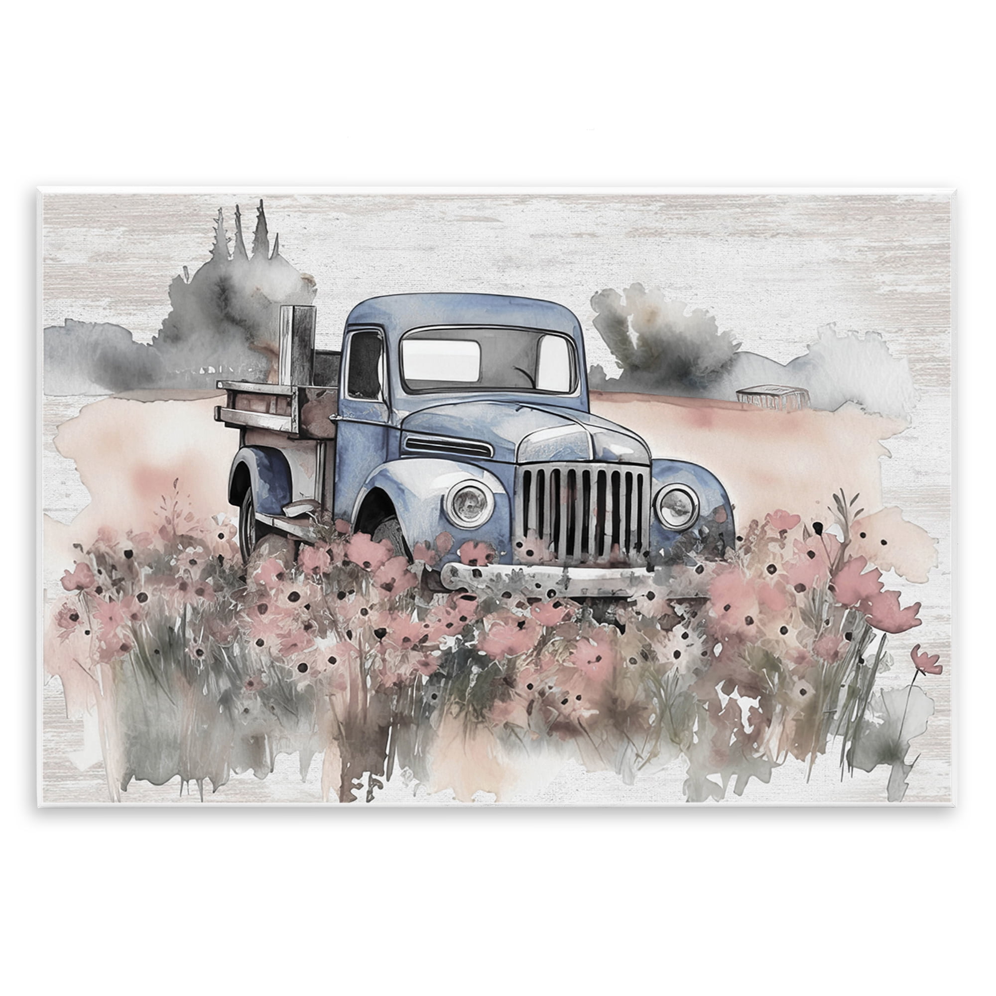 Stupell Industries Pickup in Floral Meadow Transportation Painting Unframed Art Print Wall Art, 15 x 10