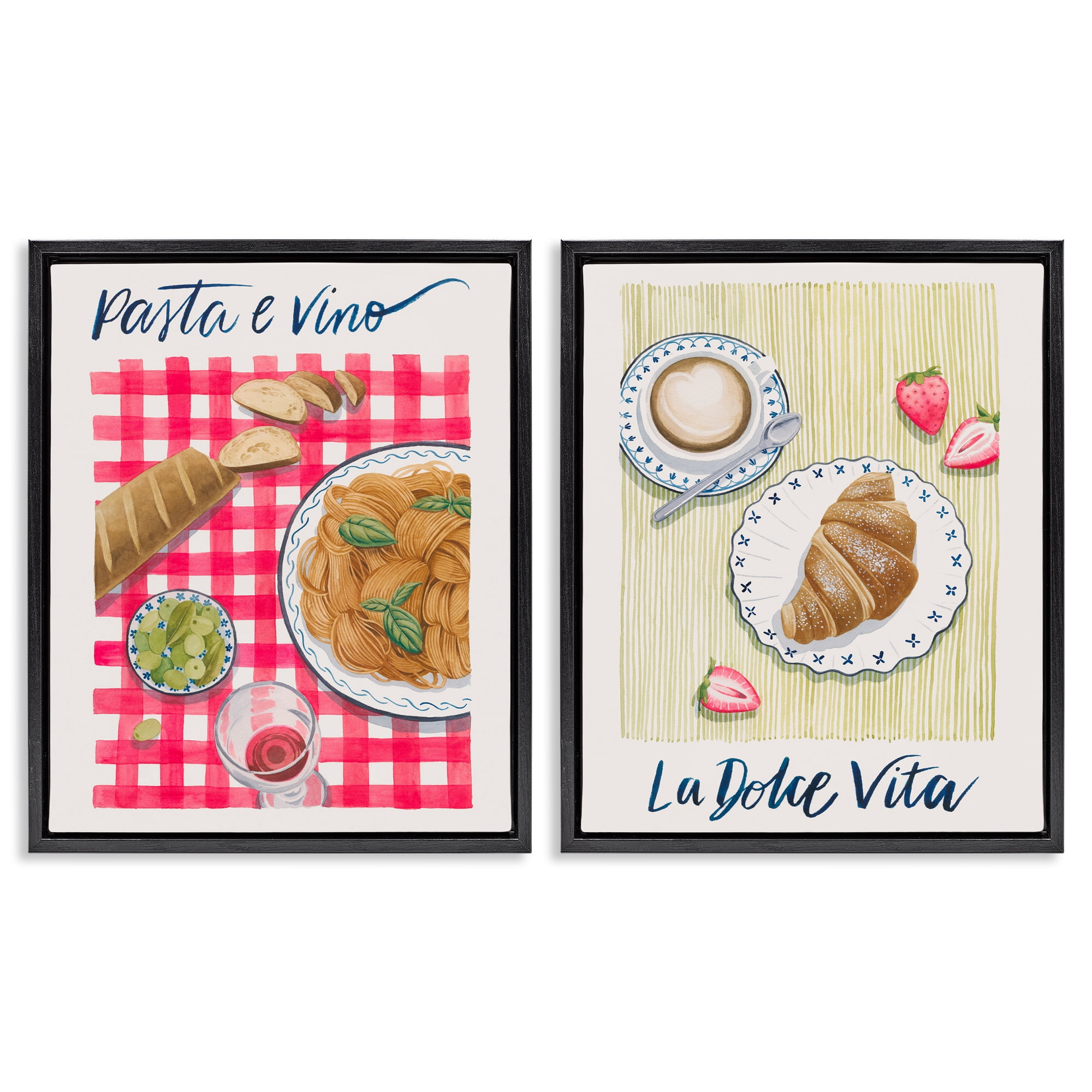 Stupell Industries Picnic Lunch & Brunch Meals Food & Beverage Painting Black Floater Framed Canvas Art Print Wall Art, 31 x 25, Set of 2