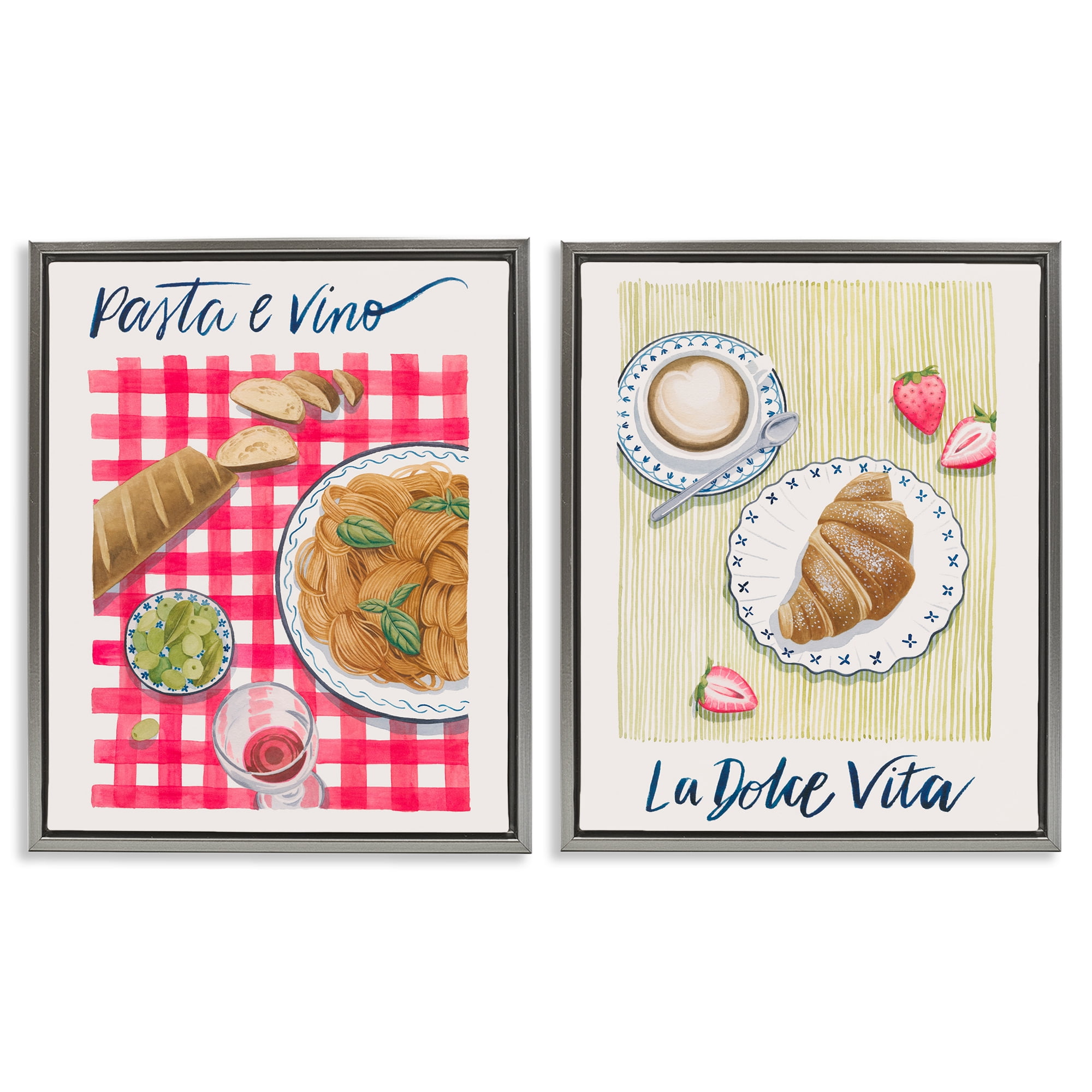 Stupell Industries Picnic Lunch & Brunch Meals Food & Beverage Painting Gray Floater Framed Canvas Art Print Wall Art, 31 x 25, Set of 2