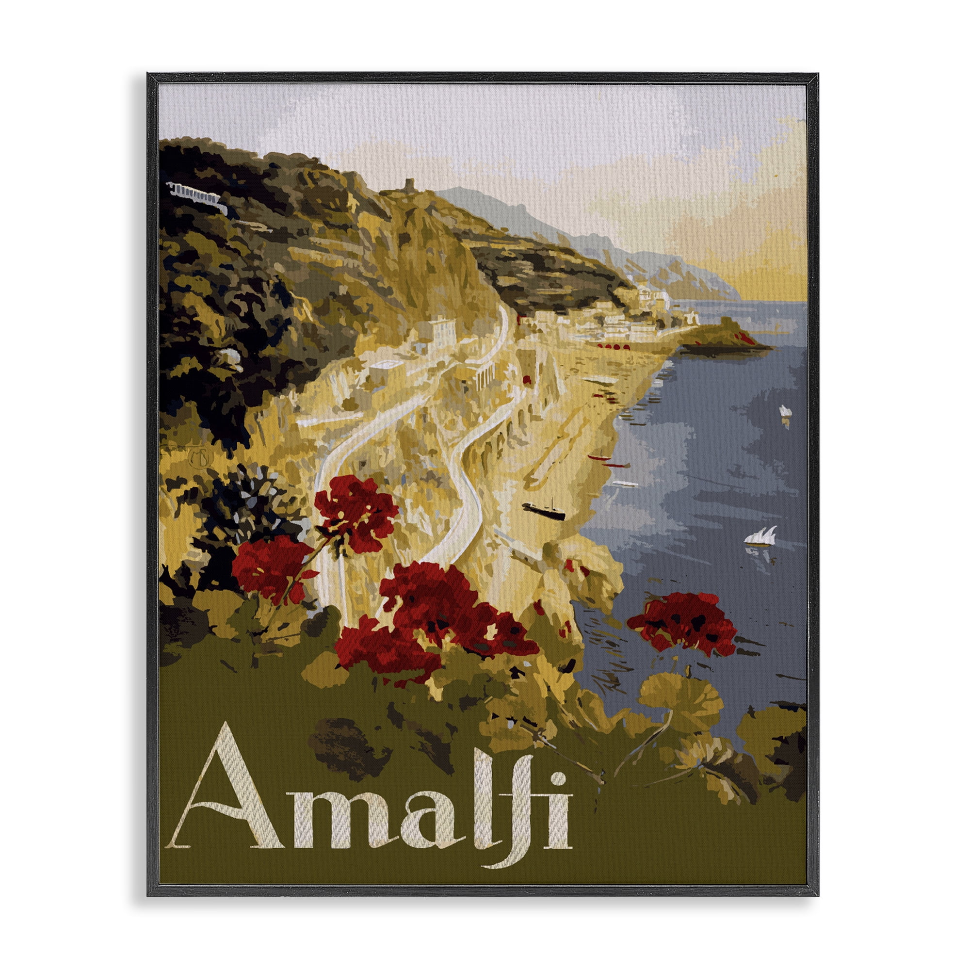 Stupell Industries Picturesque Amalfi Coast Black Framed Giclee Art, design by Lil' Rue