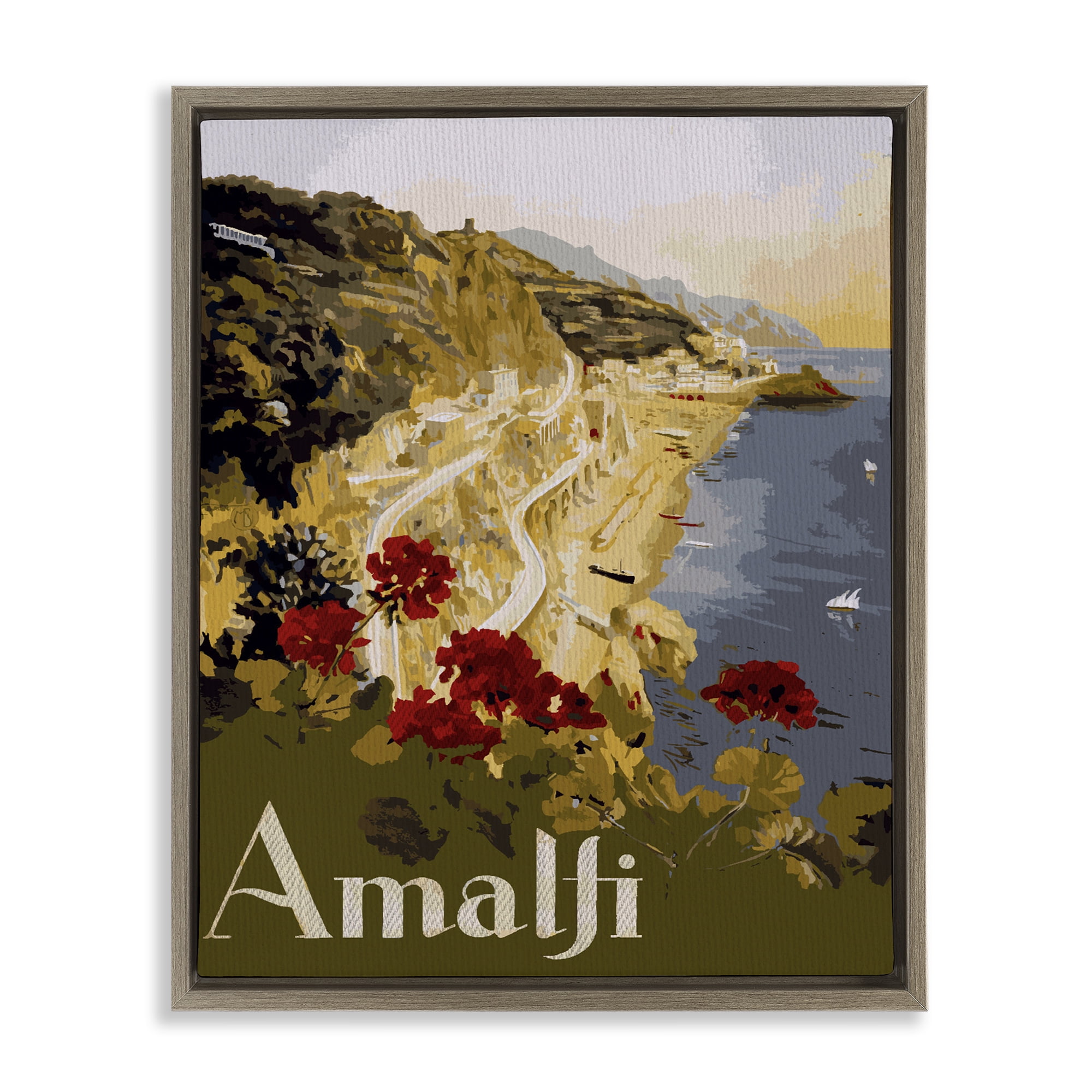 Stupell Industries Picturesque Amalfi Coast Brown Framed Floater Canvas Wall Art, design by Lil' Rue