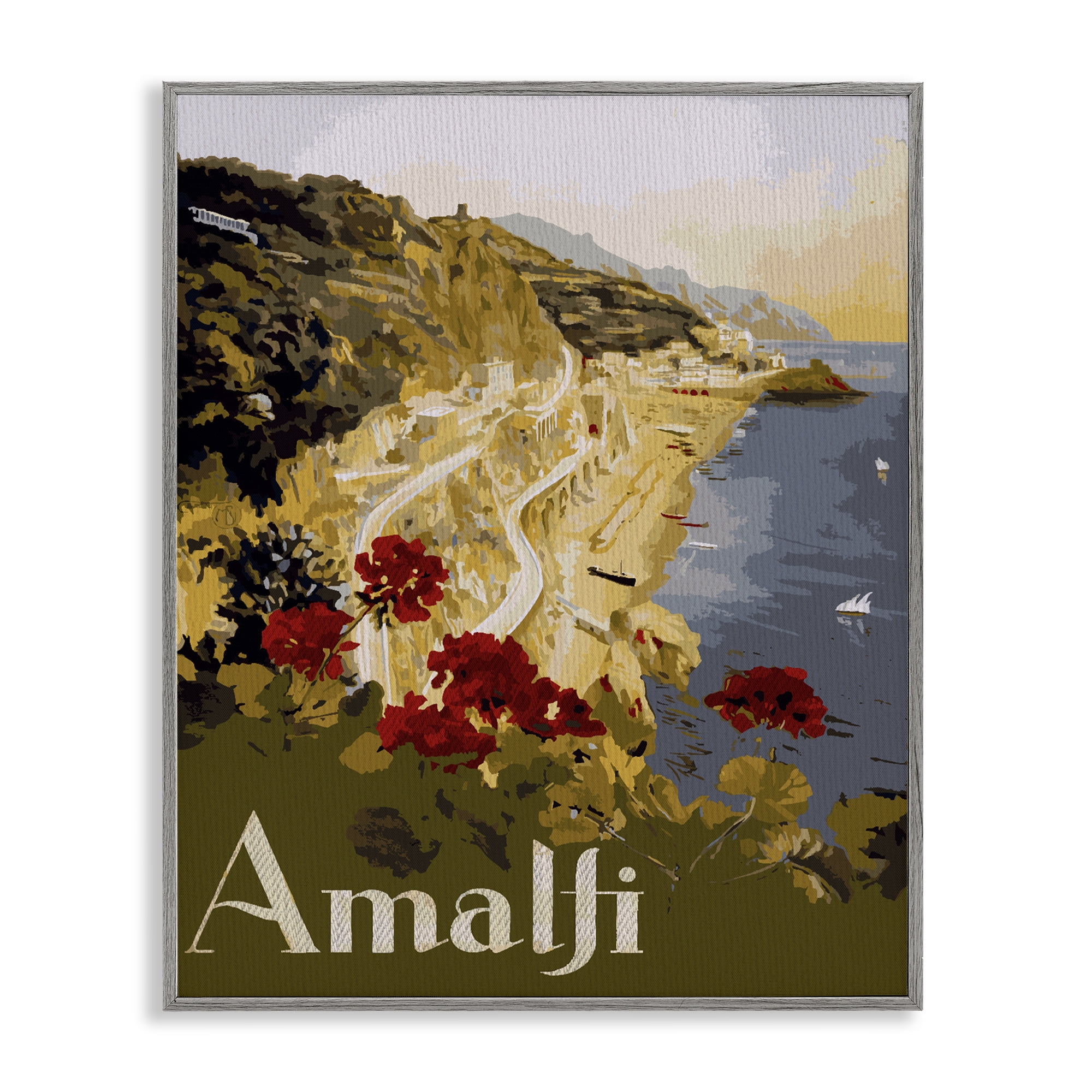 Stupell Industries Picturesque Amalfi Coast Gray Framed Giclee Art, design by Lil' Rue